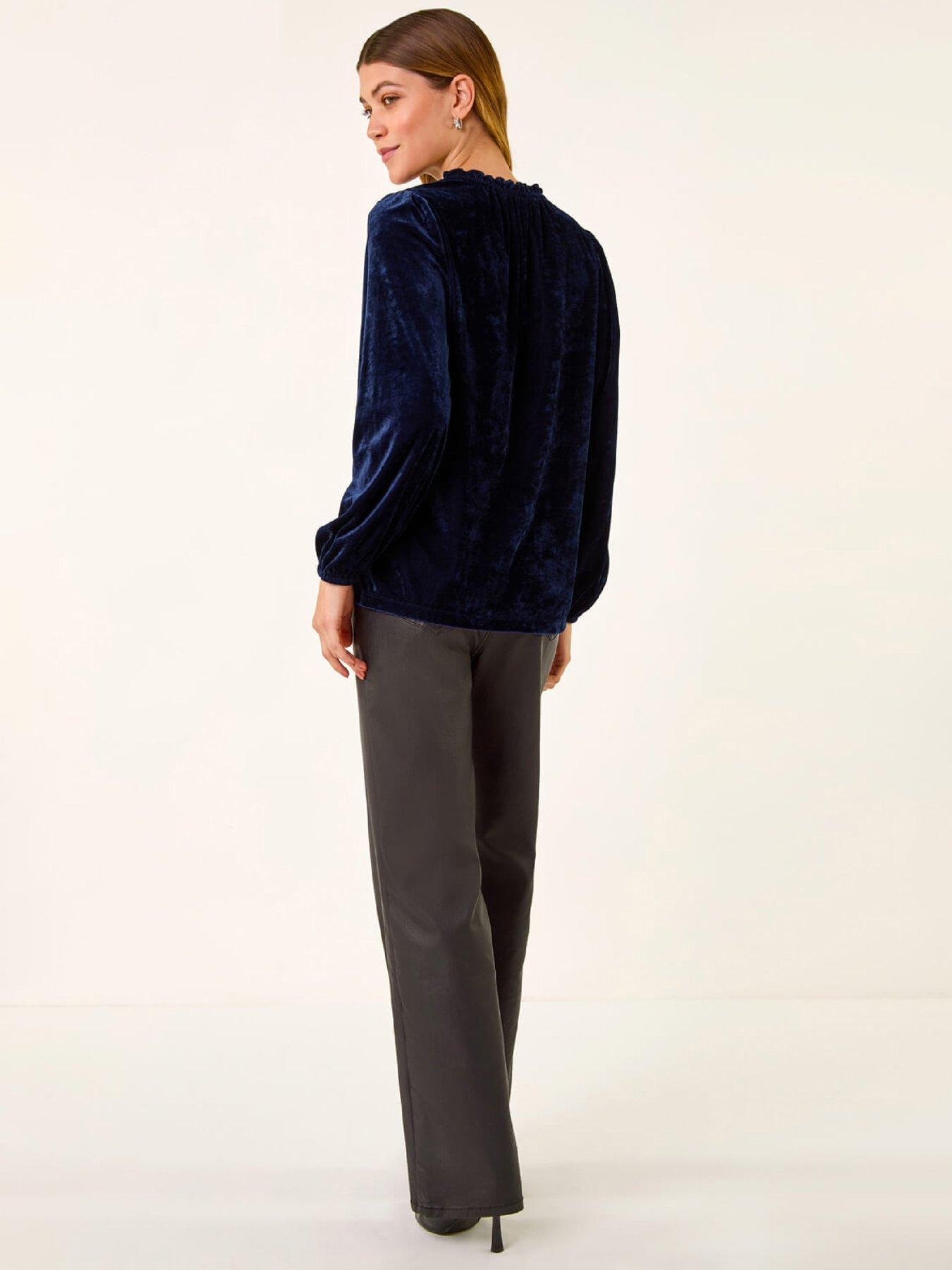  image of roman-velvet-embroidered-tie-top-navy