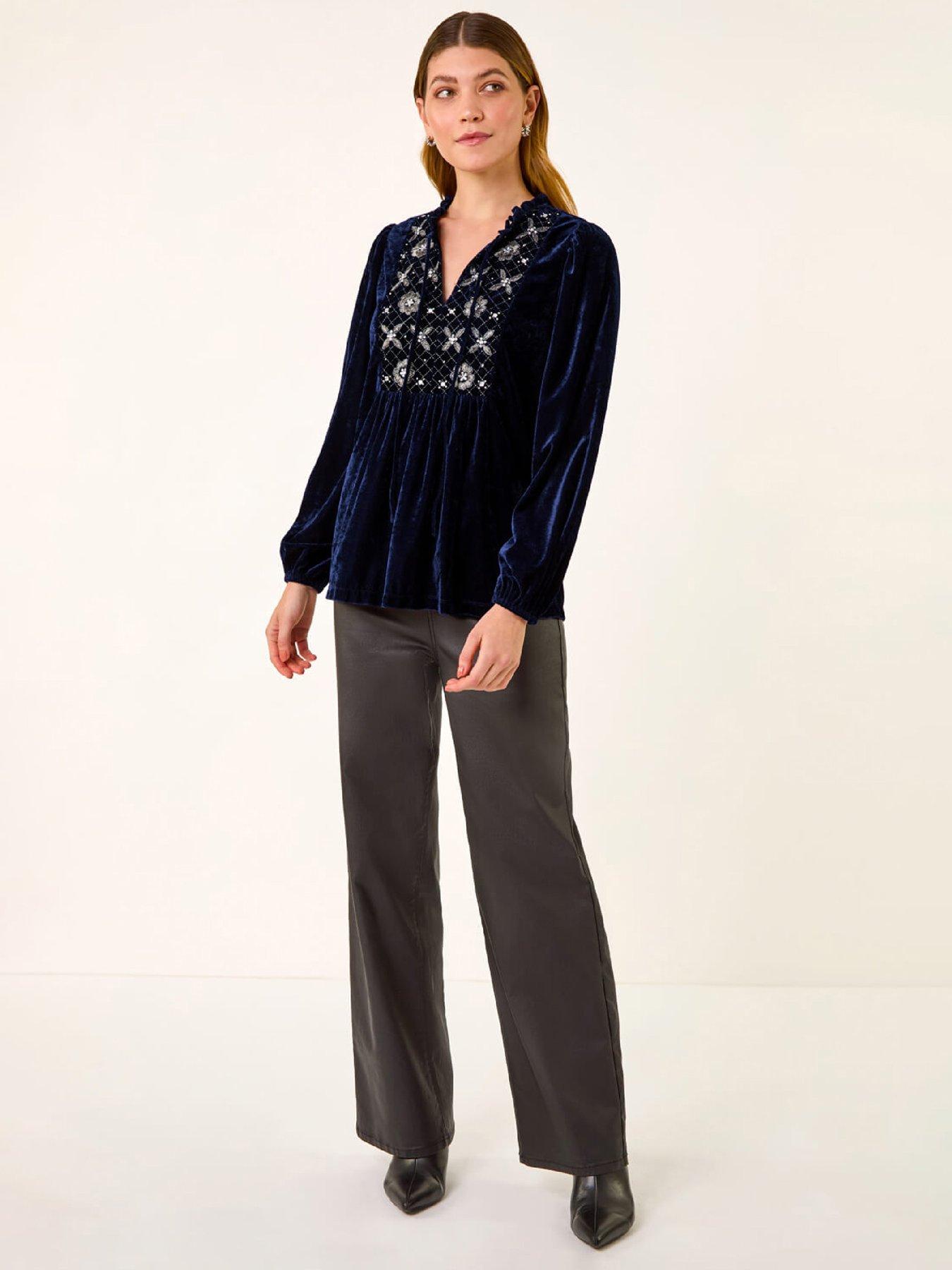  image of roman-velvet-embroidered-tie-top-navy