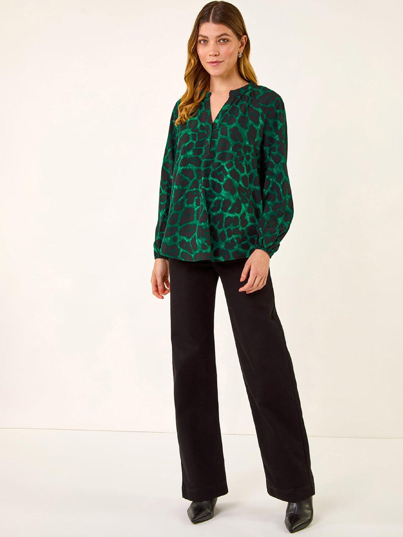  image of roman-animal-print-v-neck-top-green