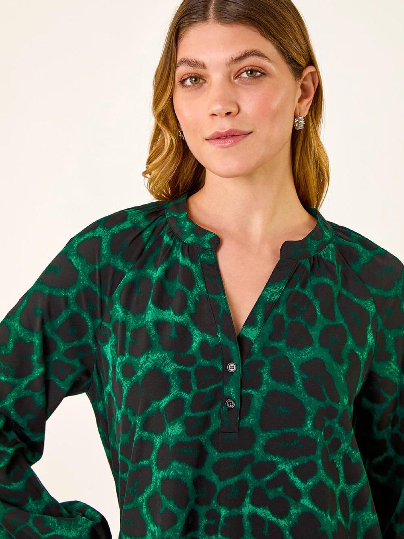  image of roman-animal-print-v-neck-top-green