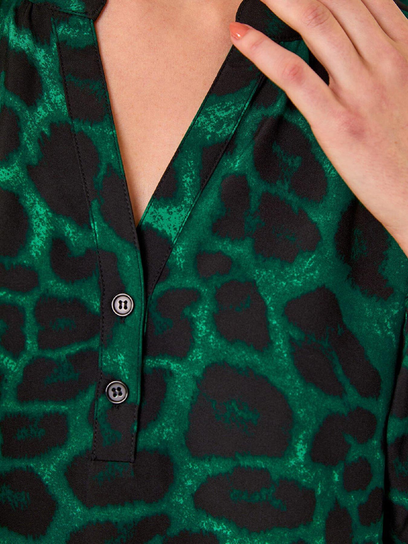  image of roman-animal-print-v-neck-top-green