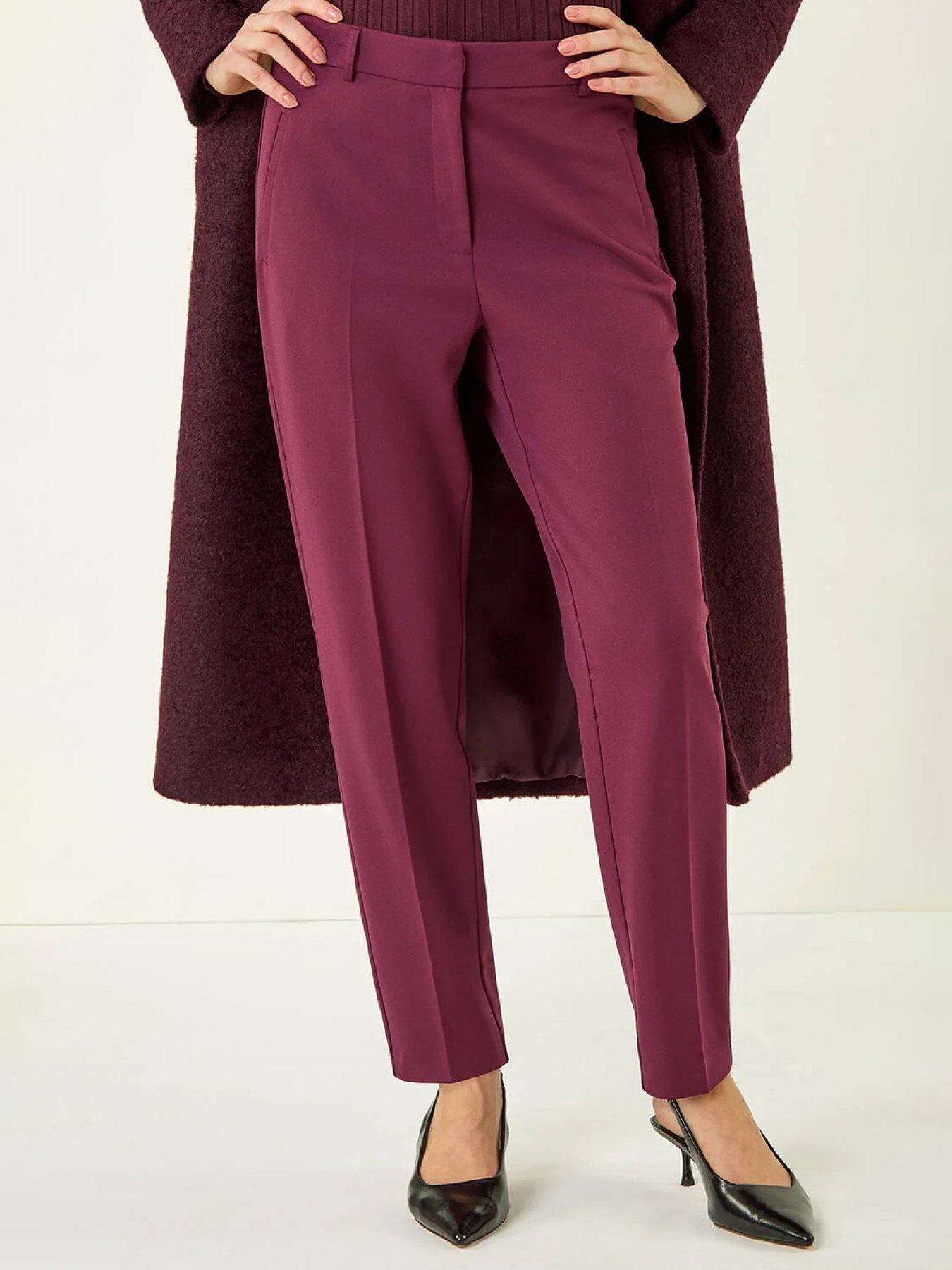 Roman Short Straight Leg Stretch Trouser - Aubergine