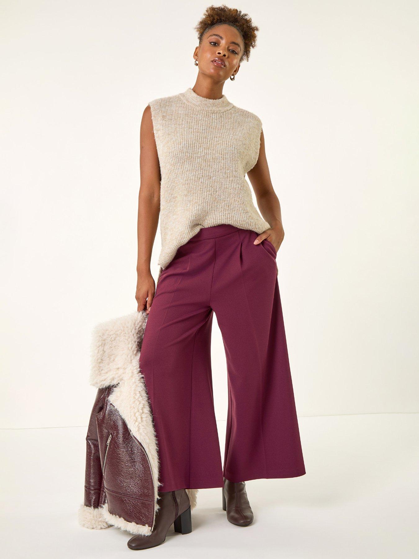  image of roman-wide-leg-premium-stretch-culottes-aubergine