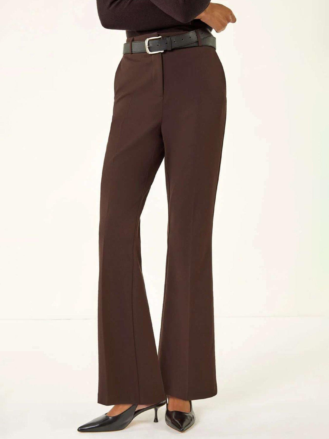 Roman Short Bootcut Stretch Trousers - Dark Brown