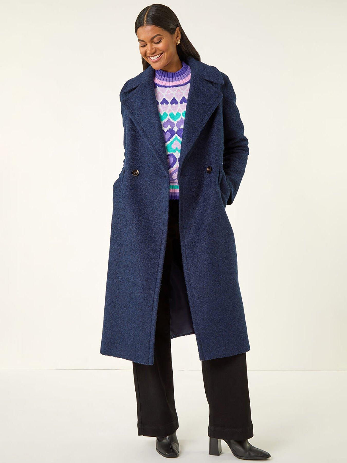 Roman Textured Buttoned Boucle Coat - Navy