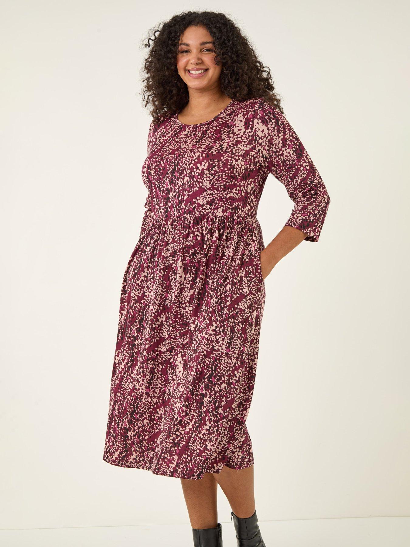 Image 3 of 5 of Roman Curve Spot Print Stretch Midi Dress - Red