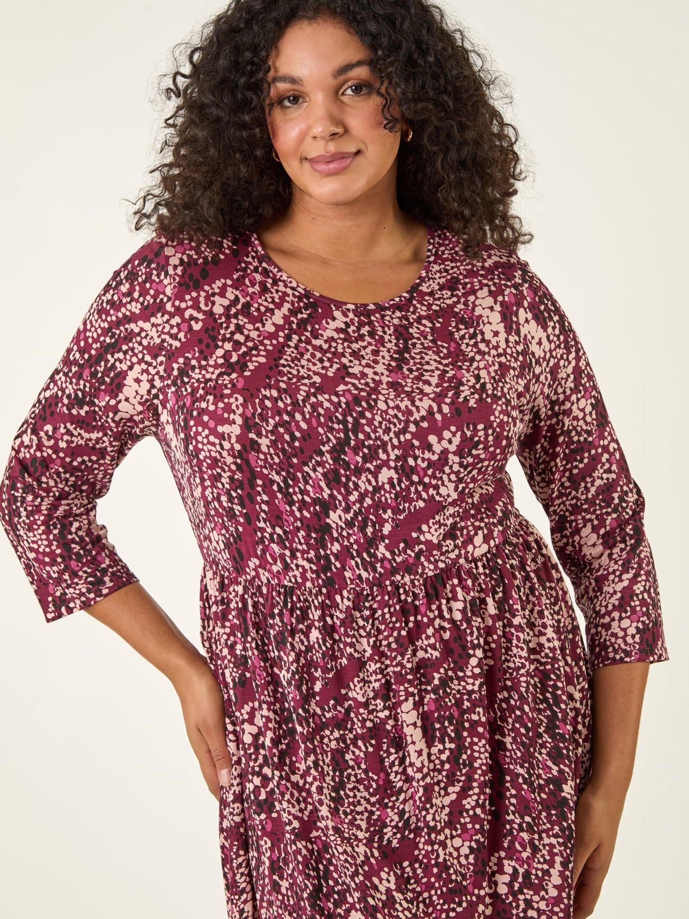 Image 4 of 5 of Roman Curve Spot Print Stretch Midi Dress - Red