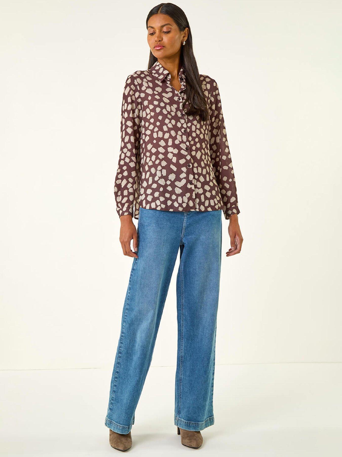  image of roman-abstract-spot-print-shirt-stone