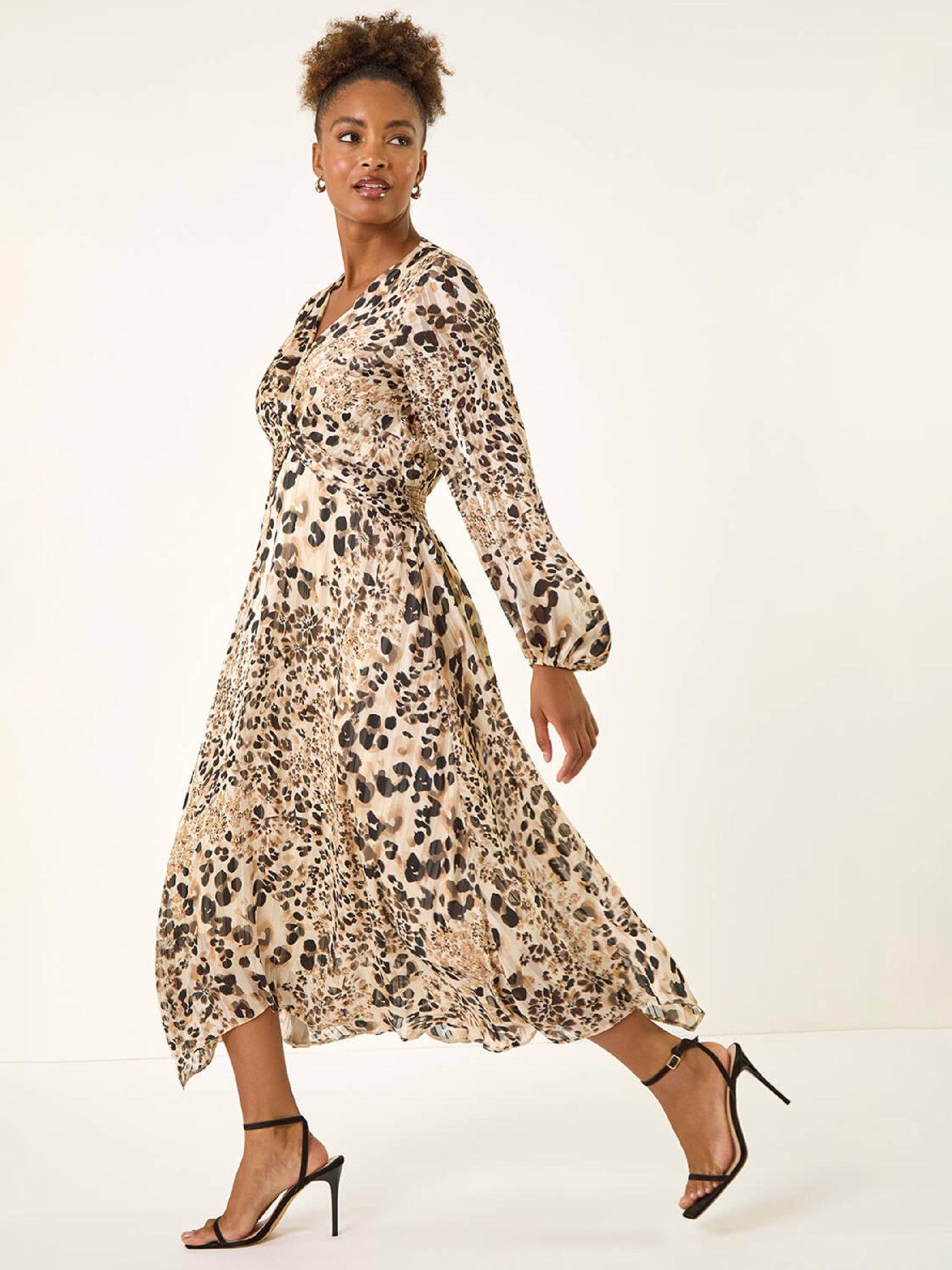 Roman Animal Print Twist Front Dress - Natural