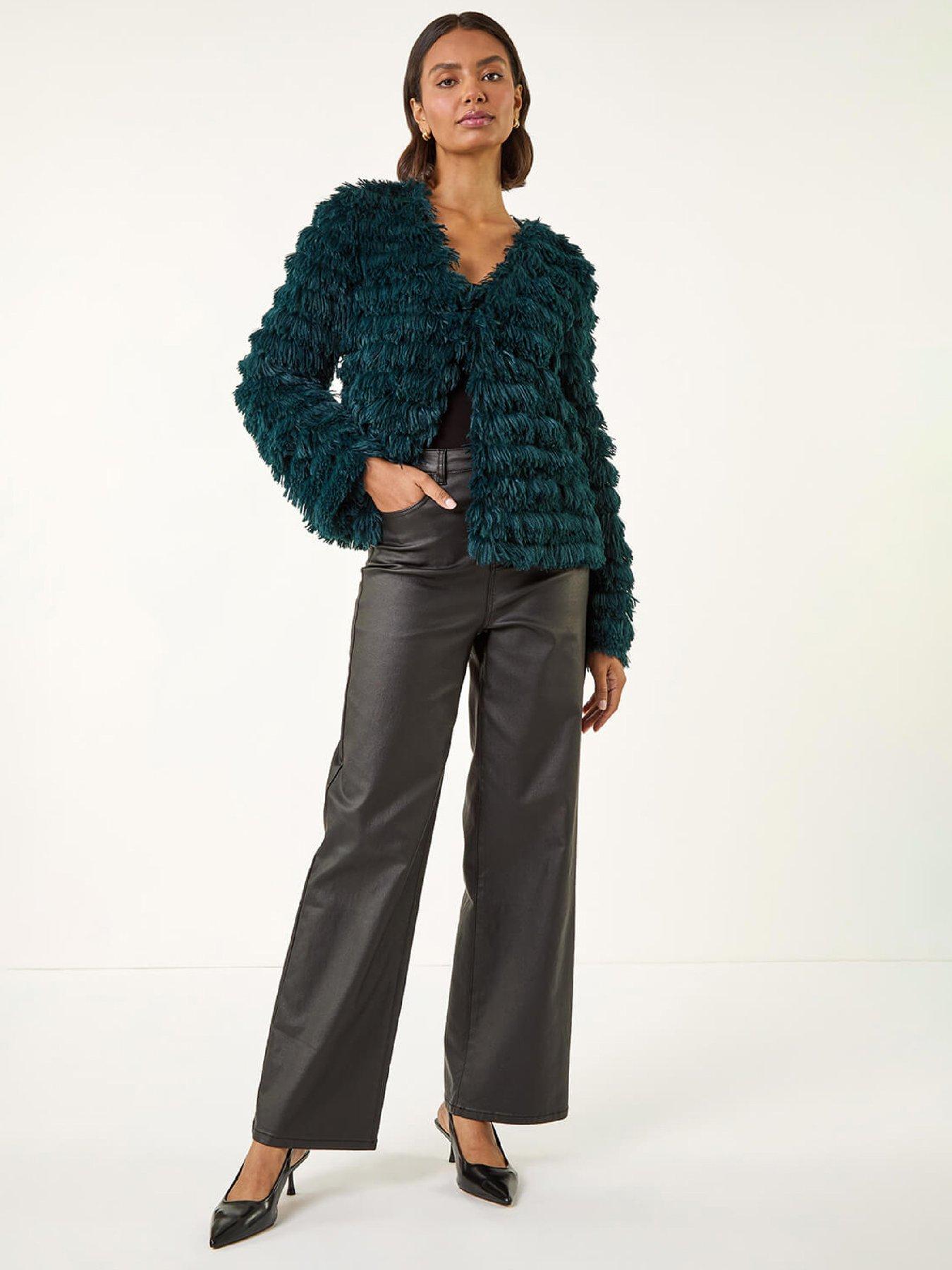  image of roman-faux-fur-fluffy-layered-jacket-teal