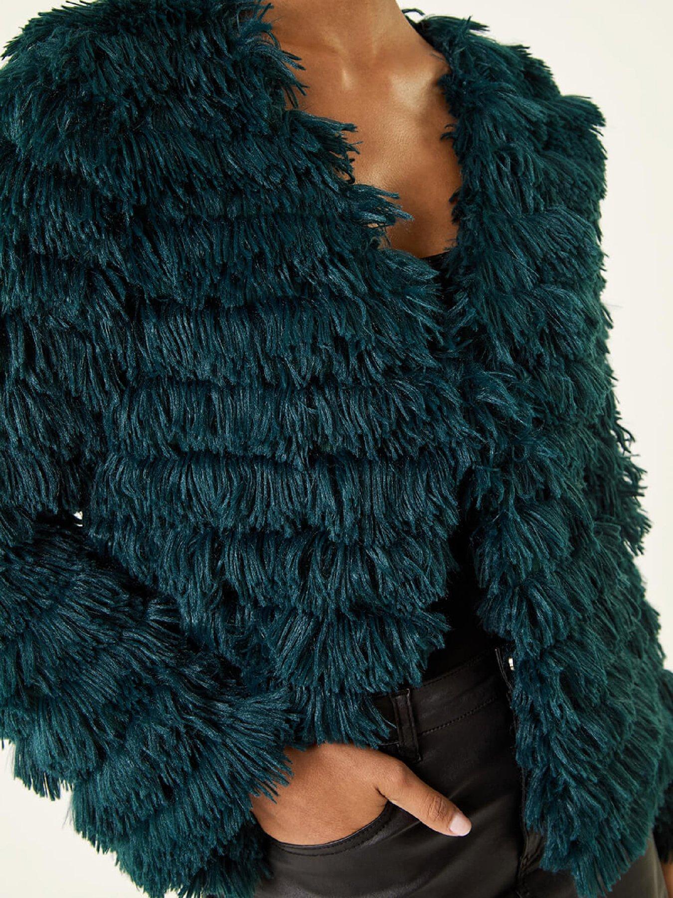  image of roman-faux-fur-fluffy-layered-jacket-teal