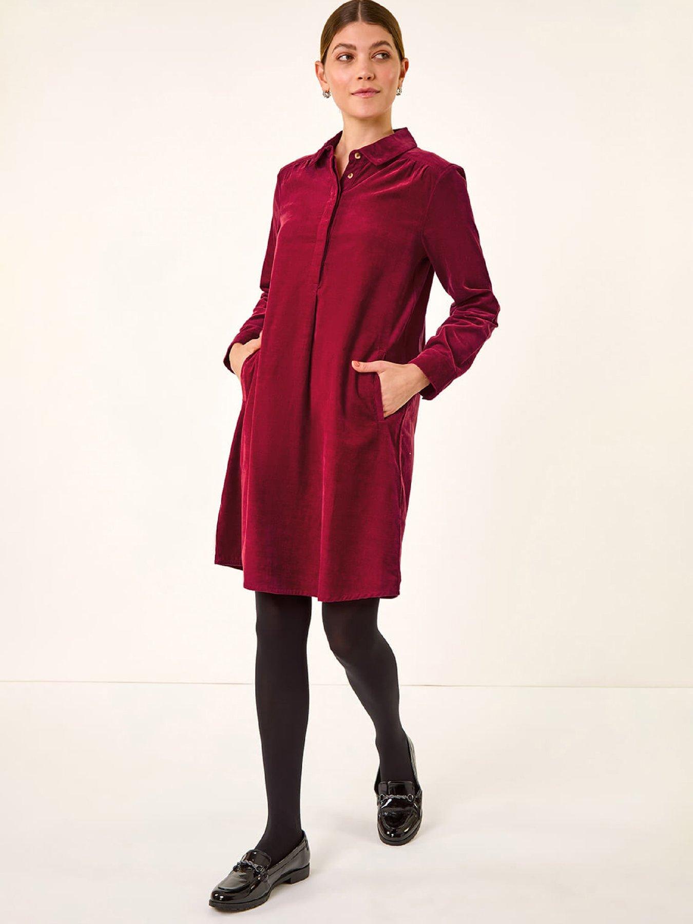 Roman Corduroy Tunic Shirt Dress - Red
