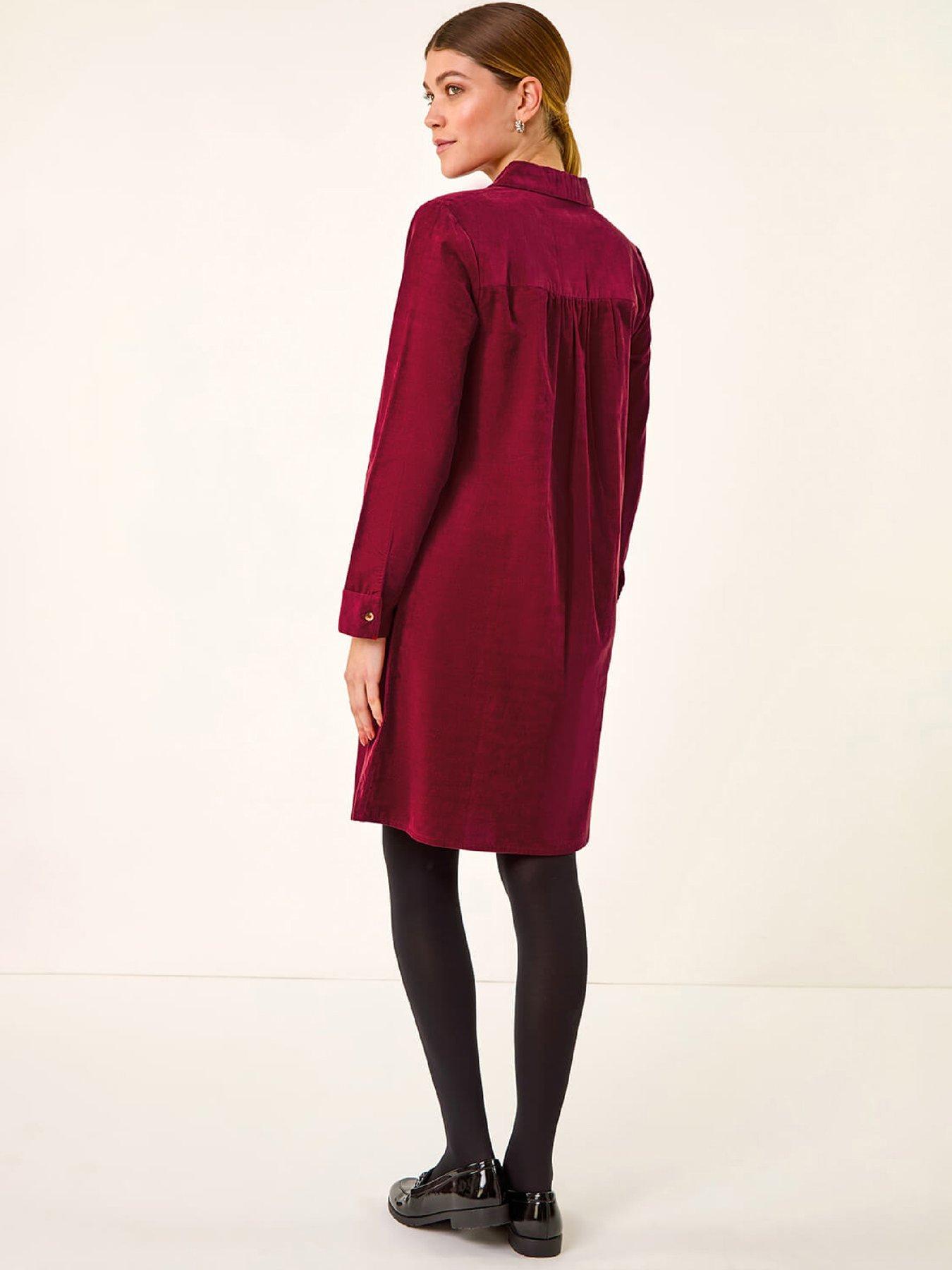  image of roman-corduroy-tunic-shirt-dress-red