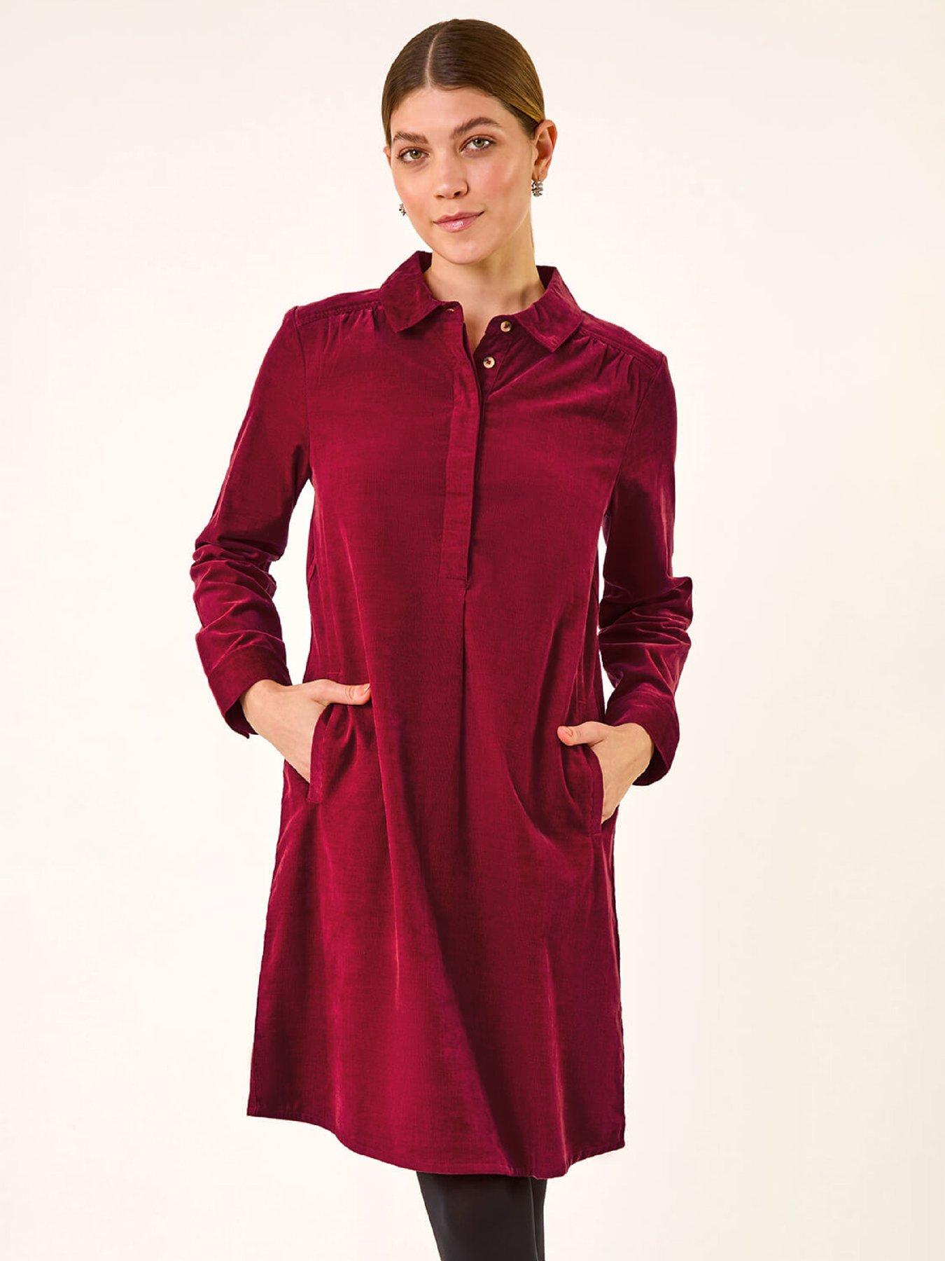  image of roman-corduroy-tunic-shirt-dress-red