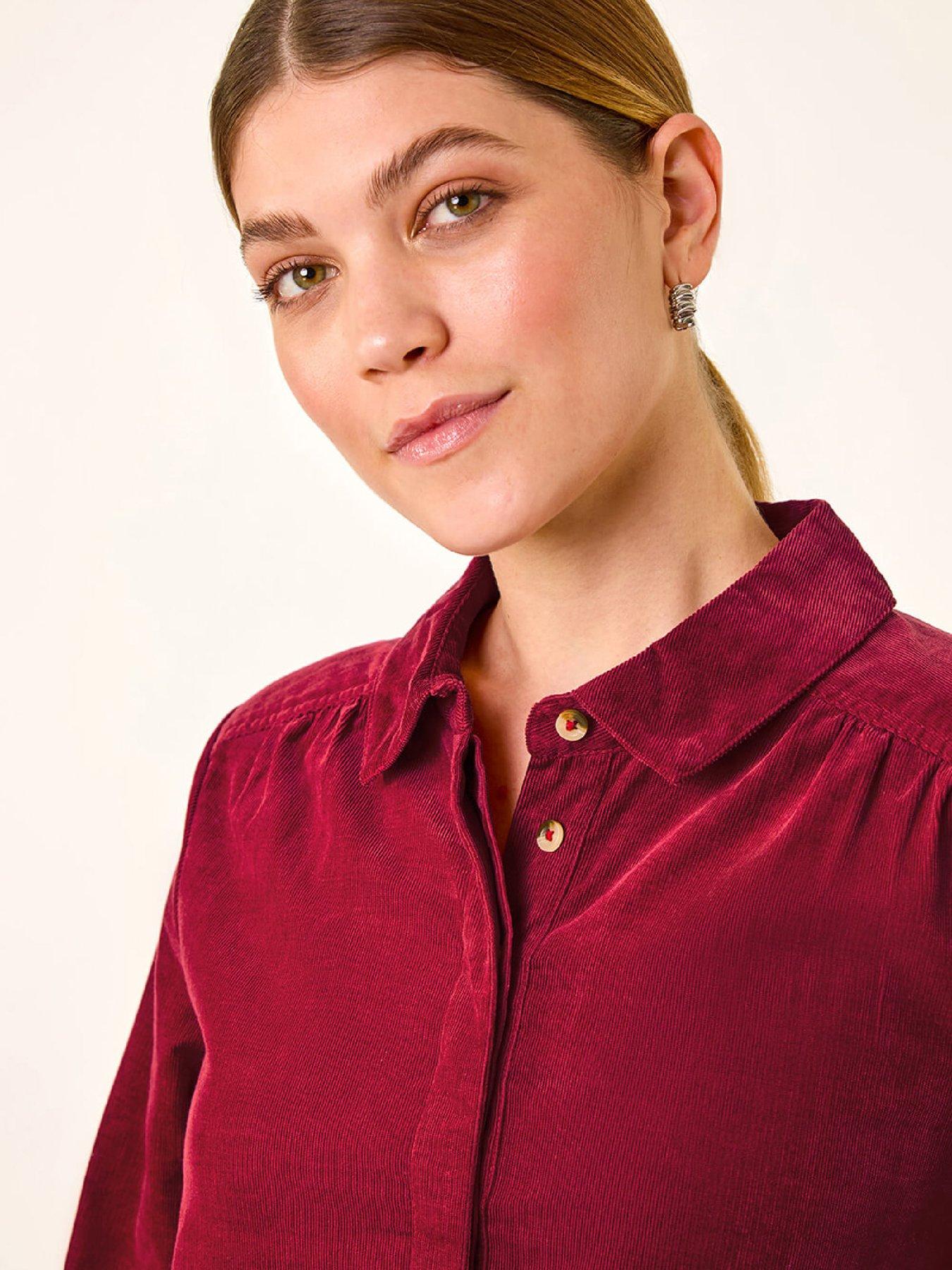  image of roman-corduroy-tunic-shirt-dress-red