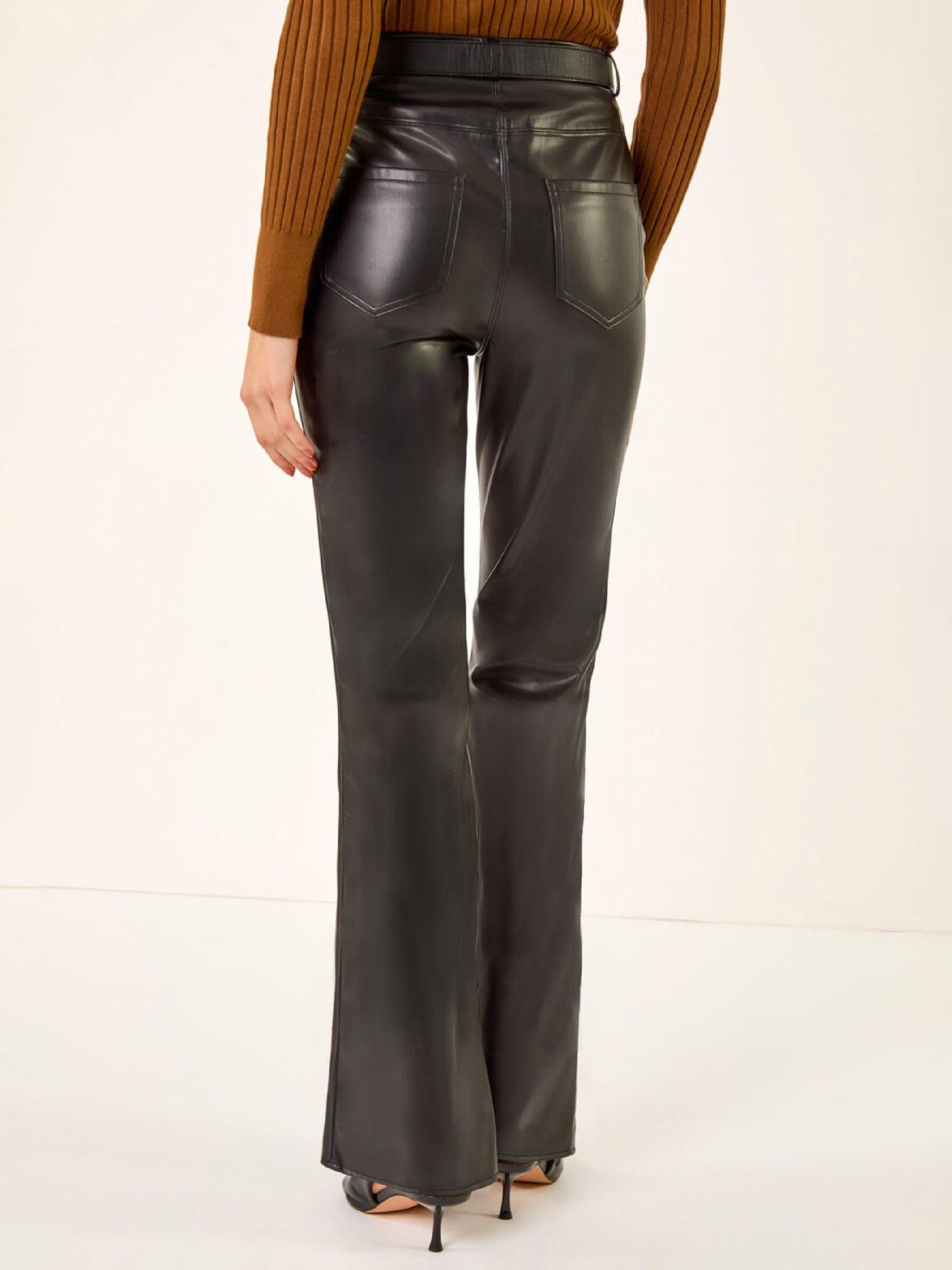  image of roman-faux-leather-bootcut-trouser-black