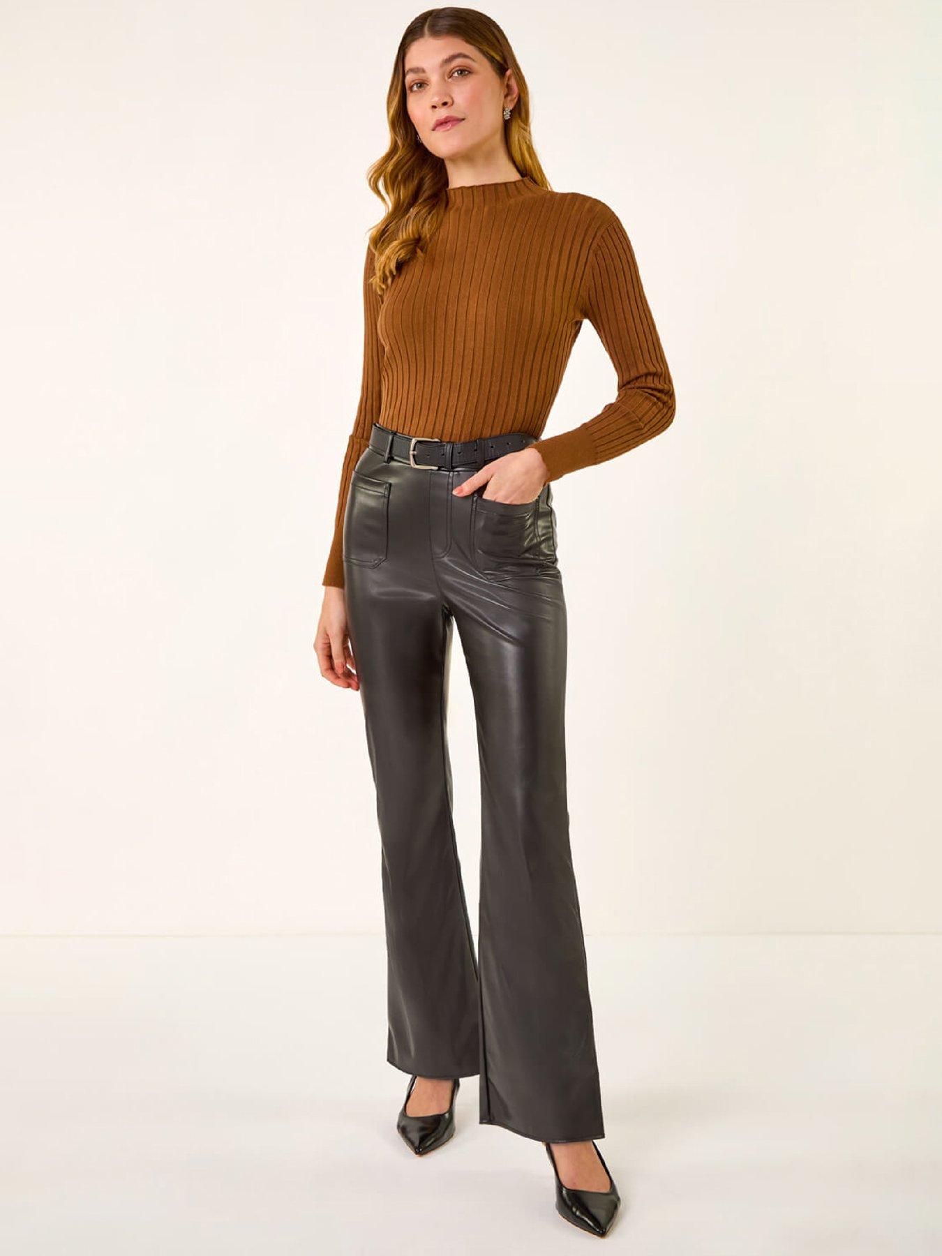  image of roman-faux-leather-bootcut-trouser-black