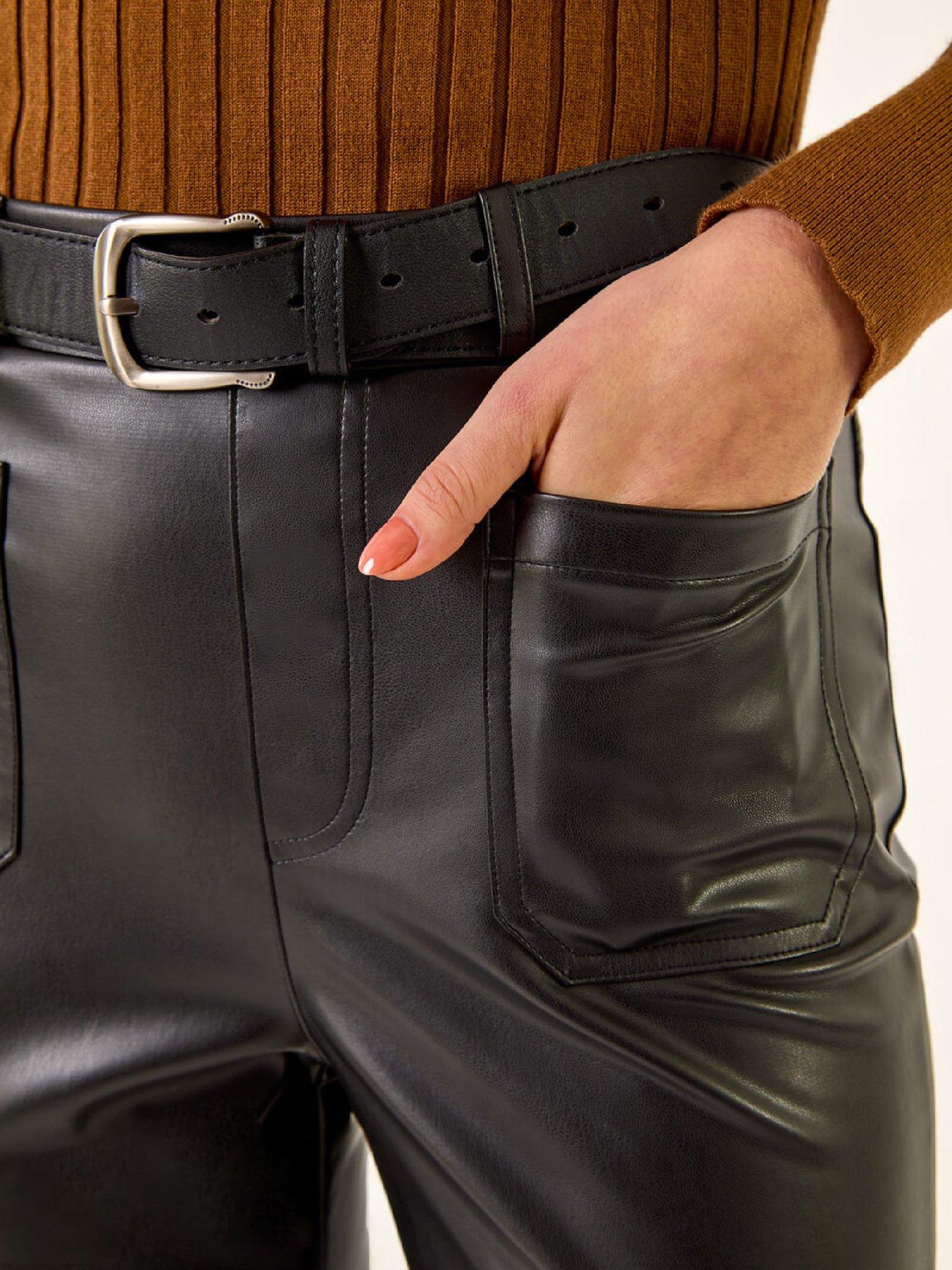  image of roman-faux-leather-bootcut-trouser-black
