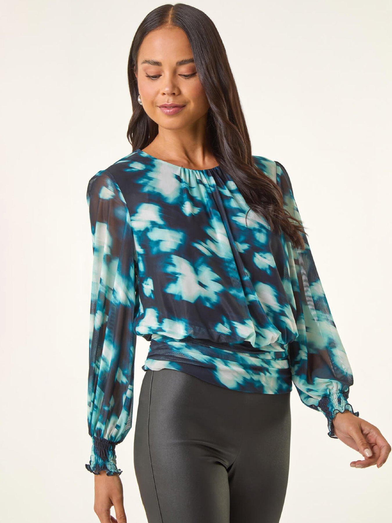  image of roman-petite-mesh-blouson-top-teal