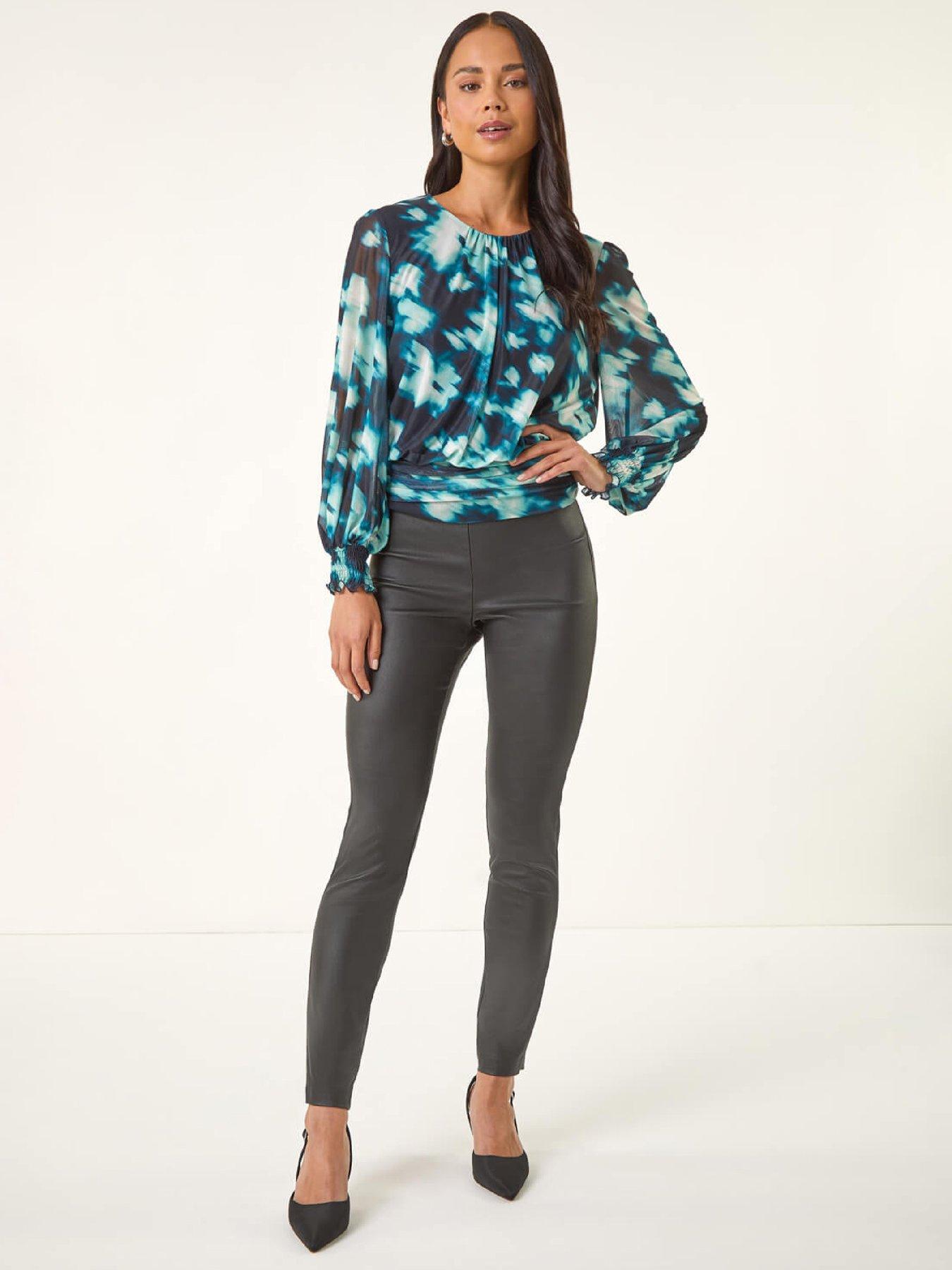  image of roman-petite-mesh-blouson-top-teal