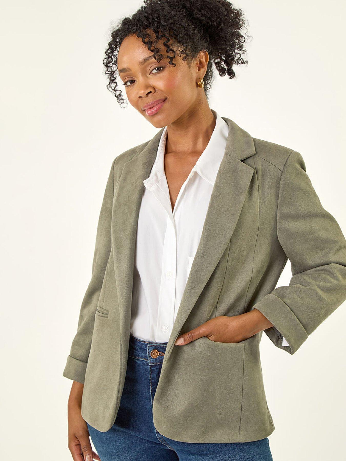 Roman Petite Suedette Blazer - Khaki