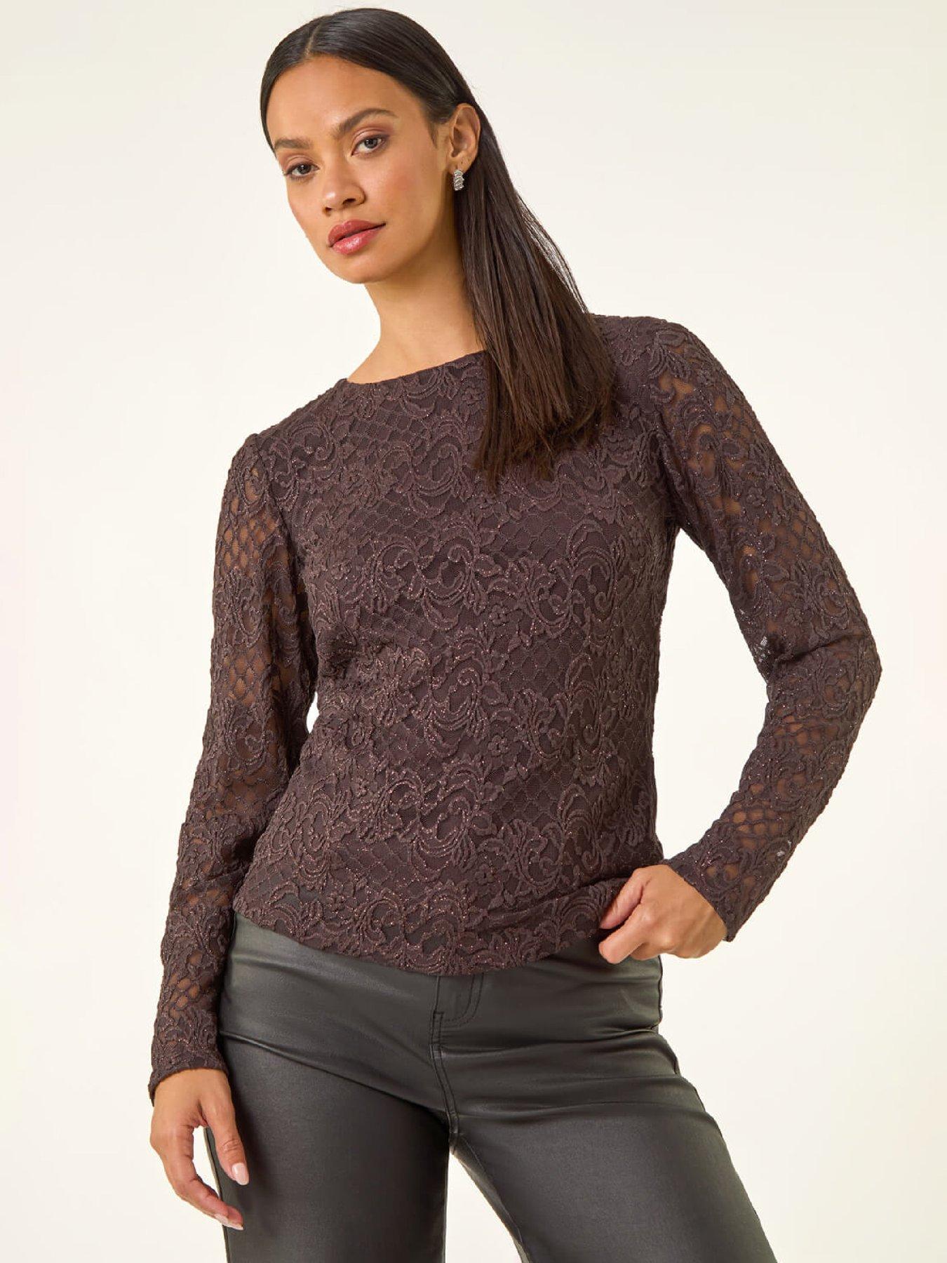 Roman Dusk Baroque Lace Top - Chocolate