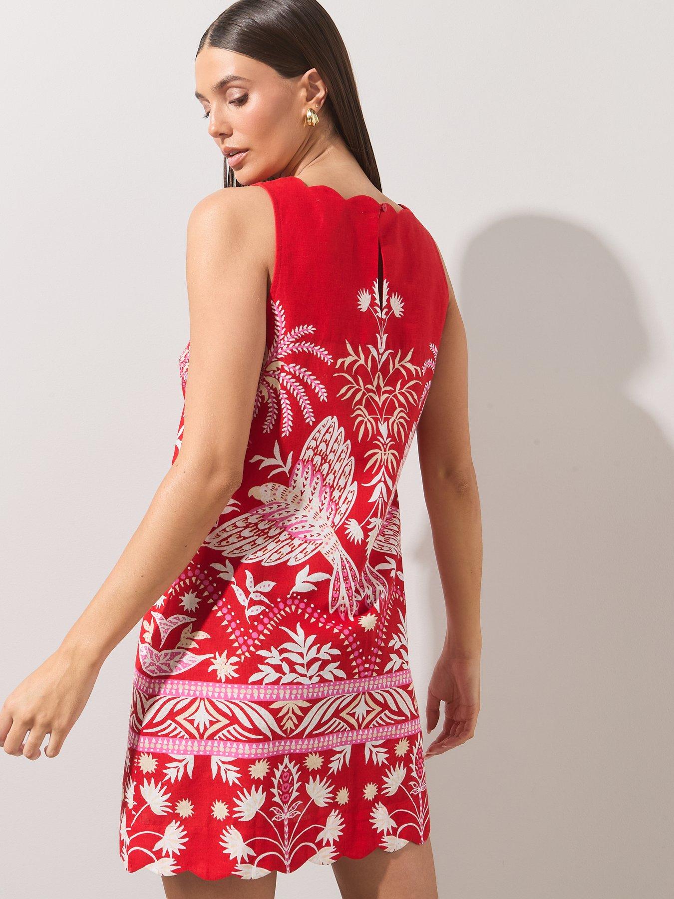 Image 2 of 5 of The Very Collection Scallop Edge Printed Mini Dress - Red