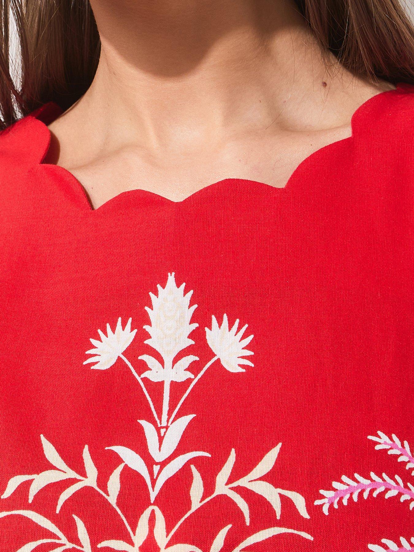 Image 5 of 5 of The Very Collection Scallop Edge Printed Mini Dress - Red