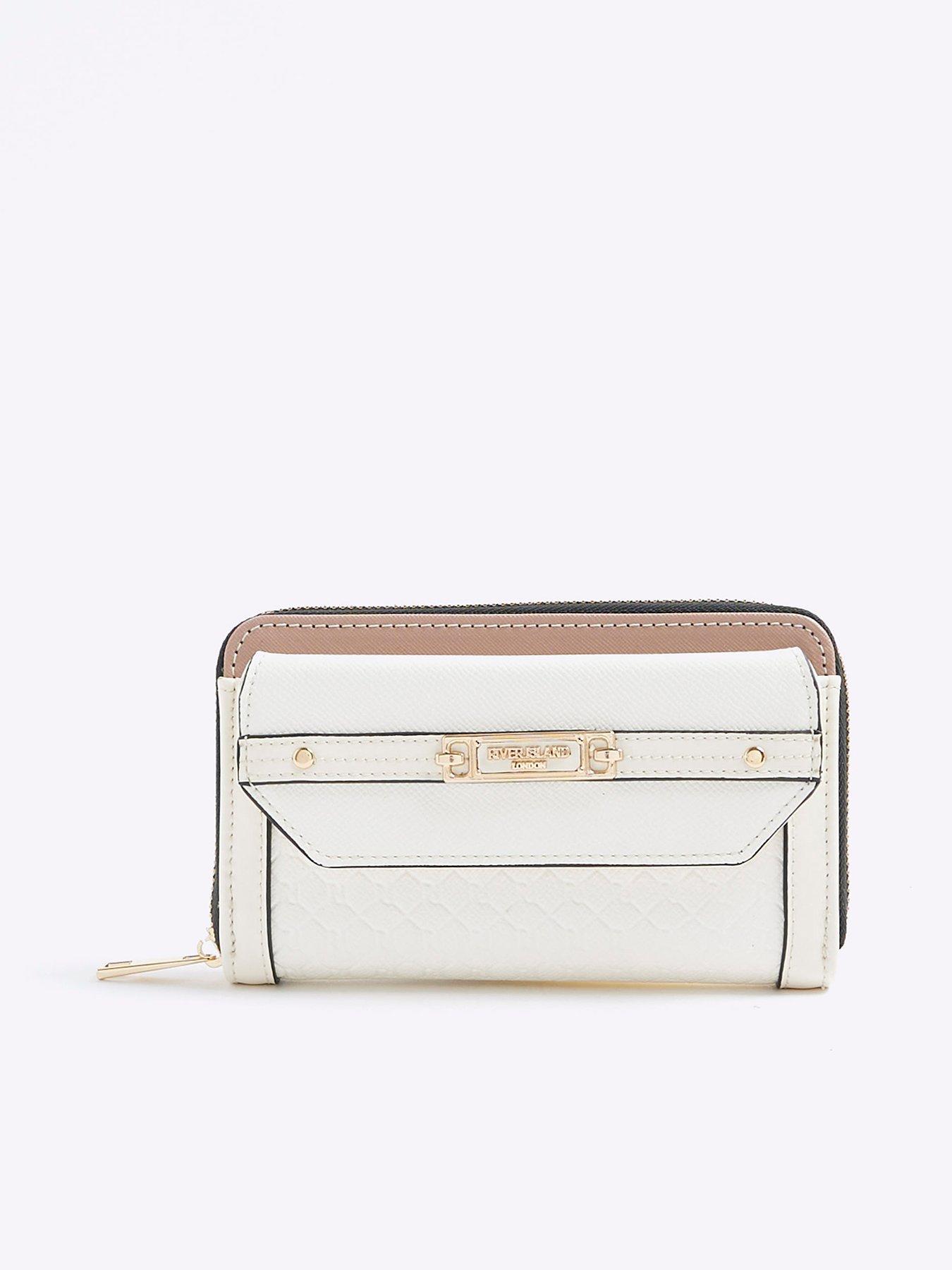 River Island Embossed Monogram Envelope Bag - Cream