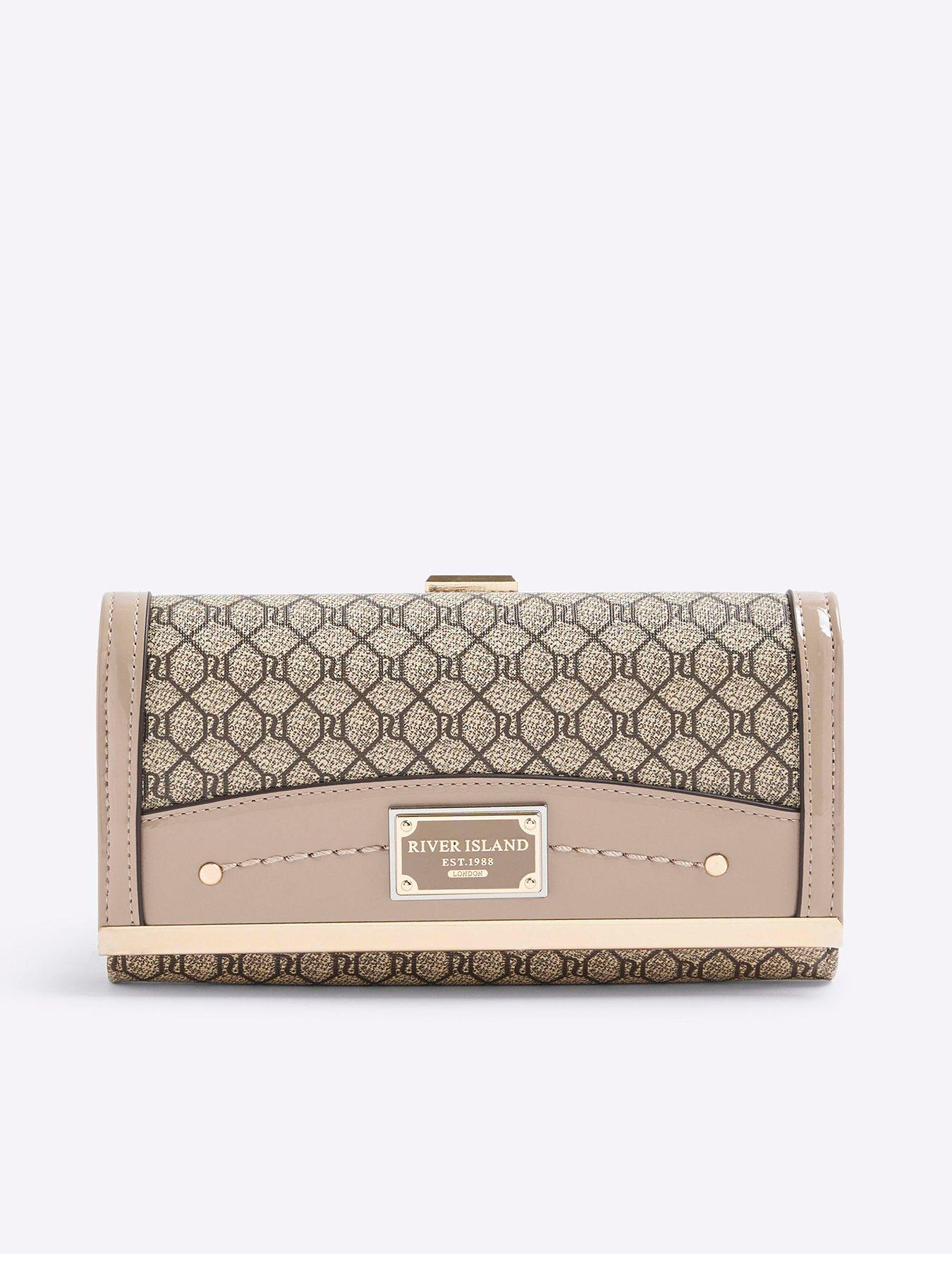  image of river-island-monogram-panelled-clutch-bag-beige