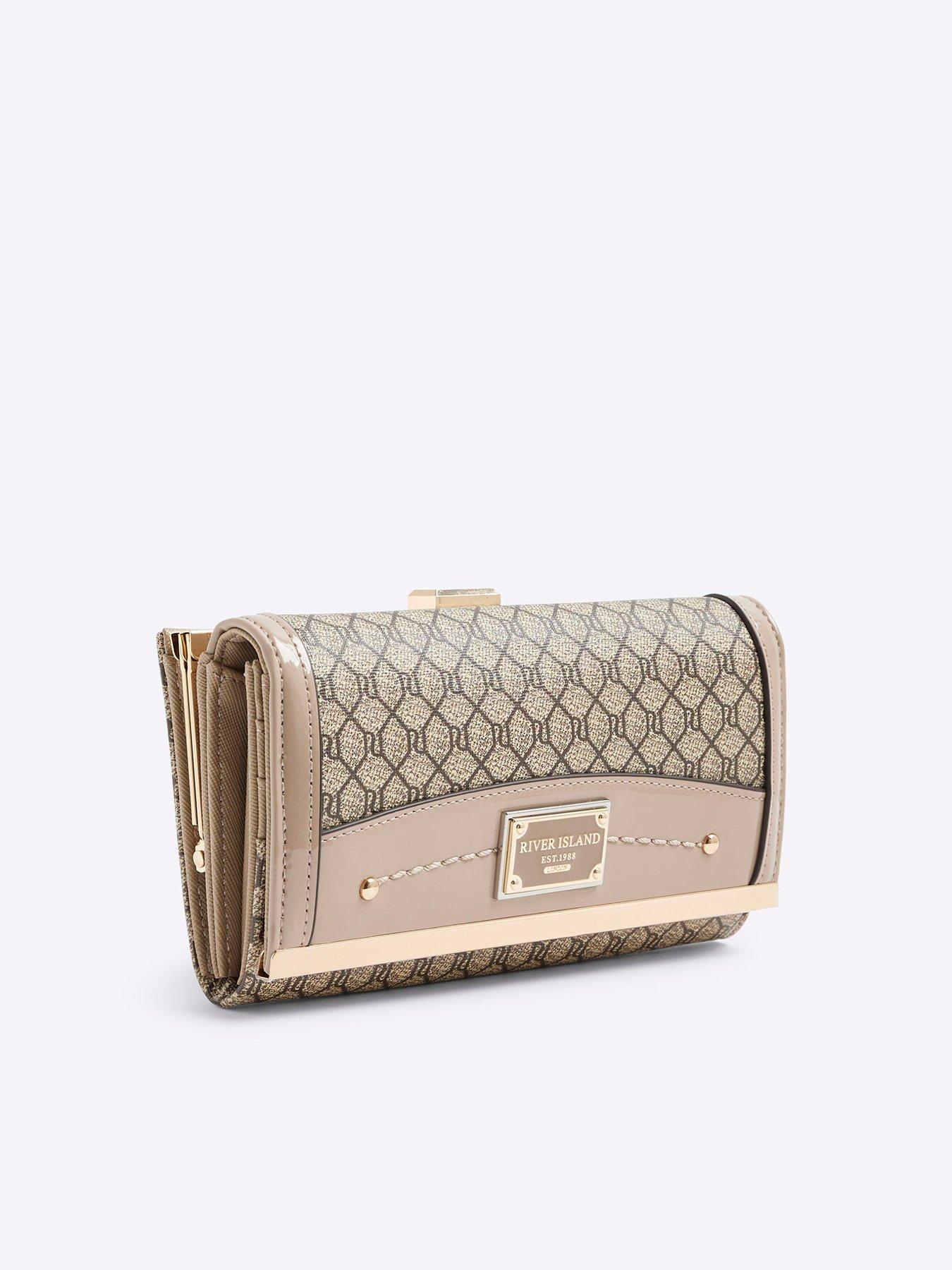  image of river-island-monogram-panelled-clutch-bag-beige