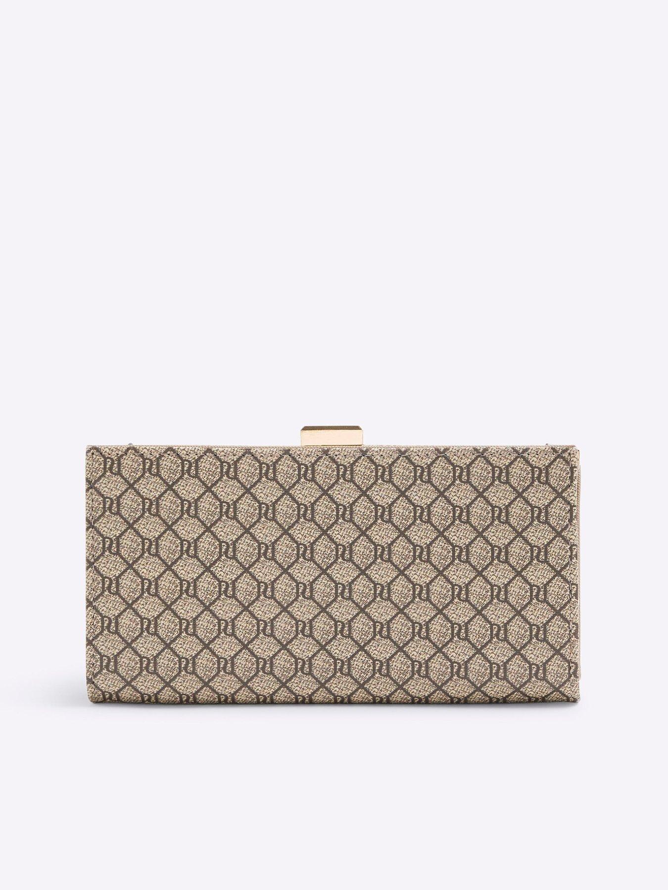  image of river-island-monogram-panelled-clutch-bag-beige
