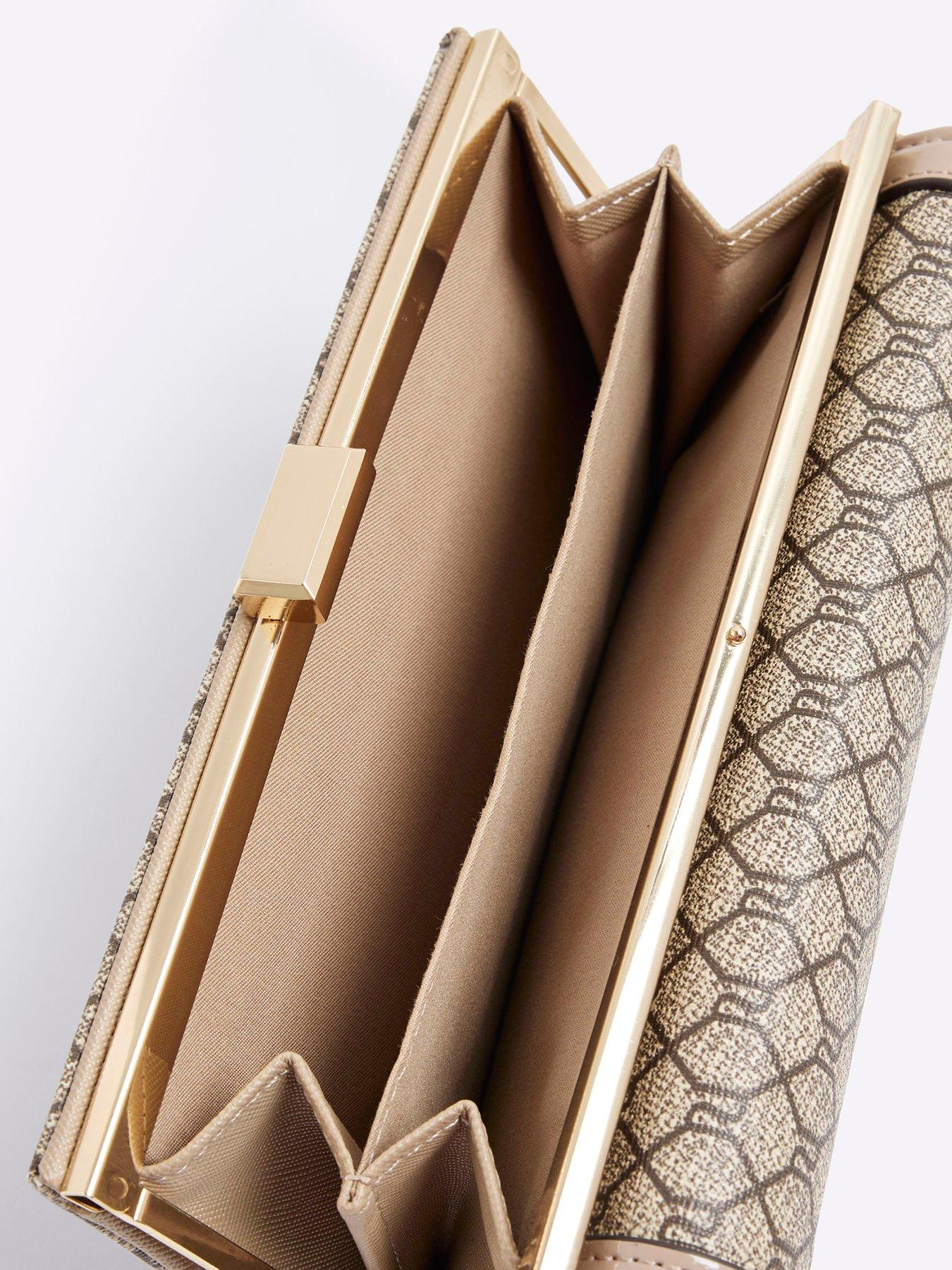  image of river-island-monogram-panelled-clutch-bag-beige