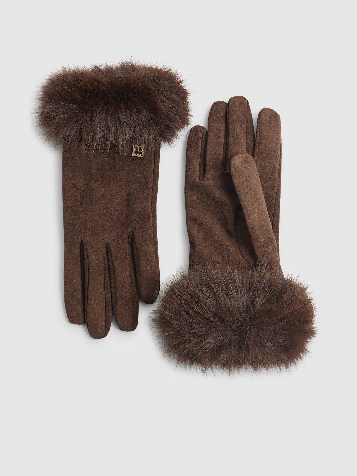  image of river-island-faux-fur-trim-suedette-glove-brown