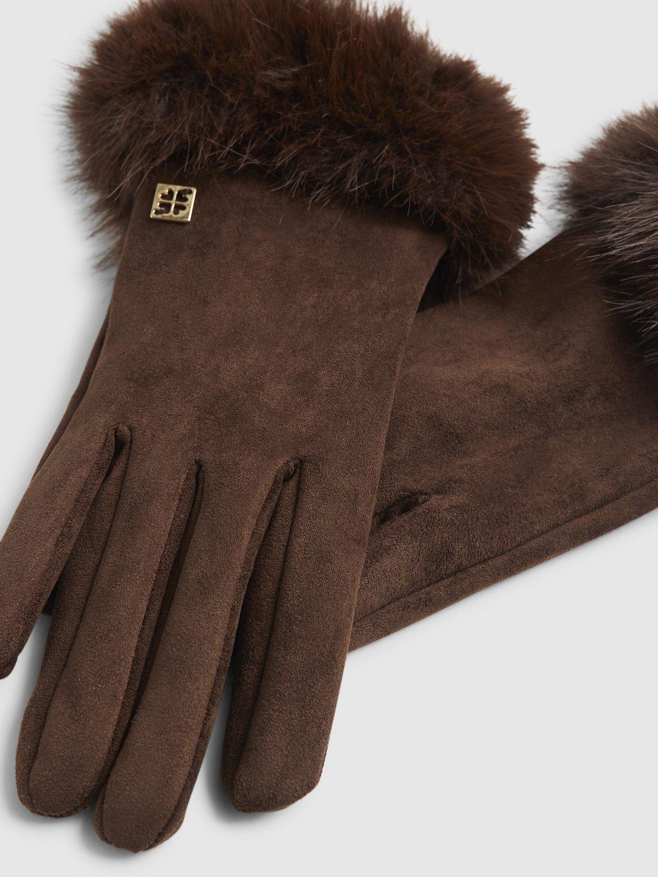  image of river-island-faux-fur-trim-suedette-glove-brown