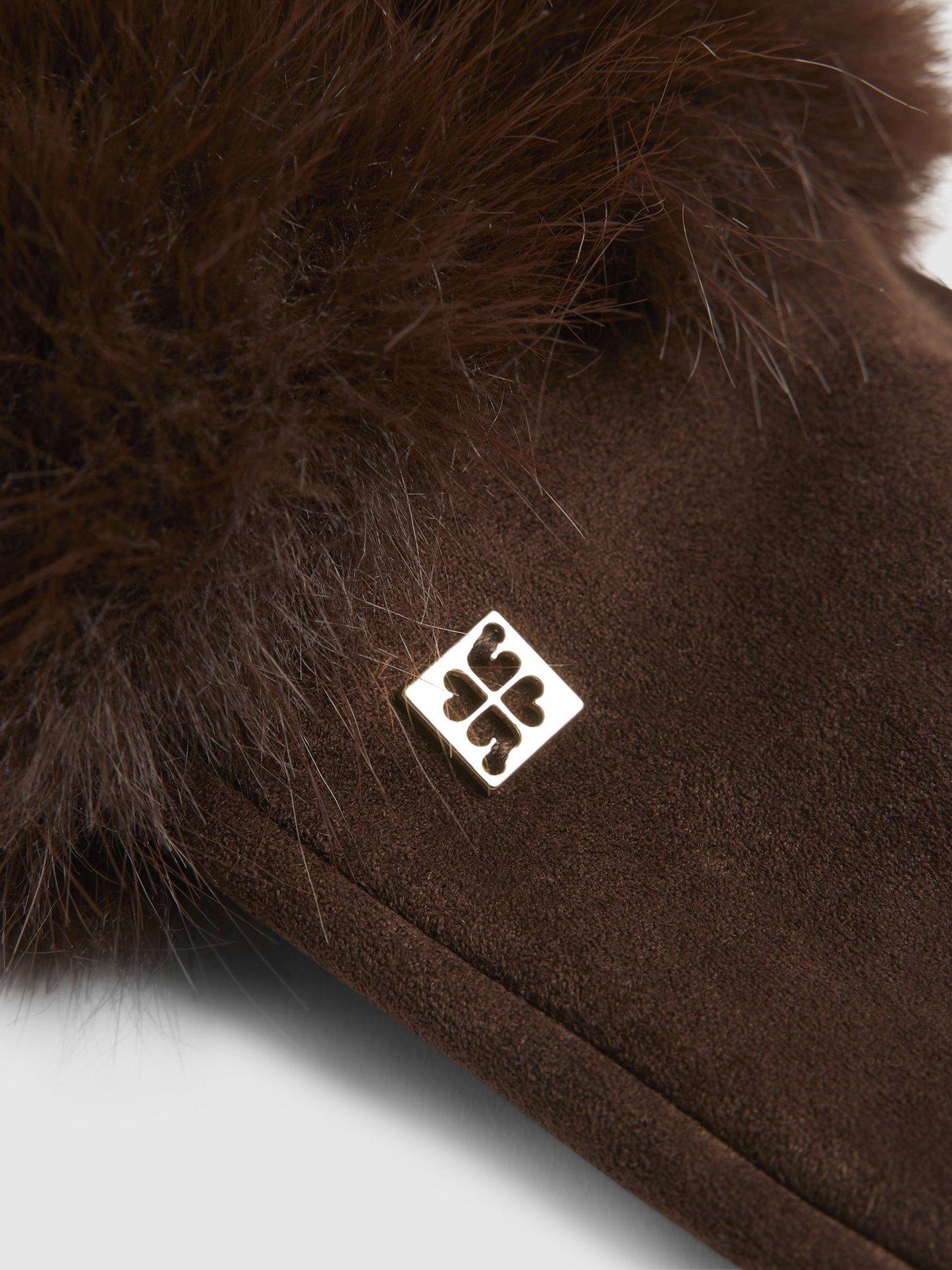  image of river-island-faux-fur-trim-suedette-glove-brown