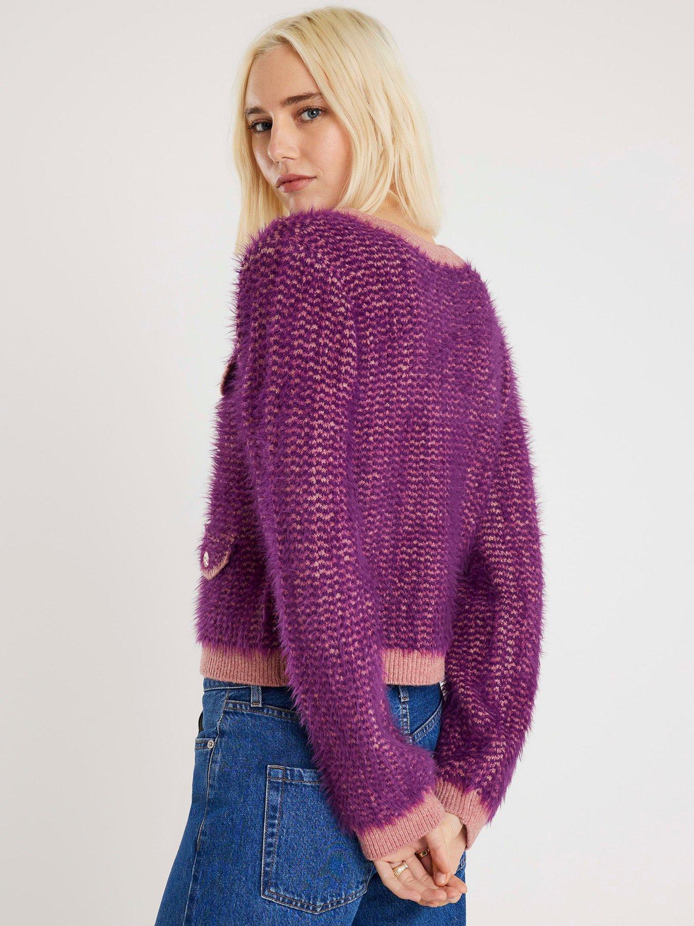 Image 2 of 4 of River Island Boucle Cardigan - Purple