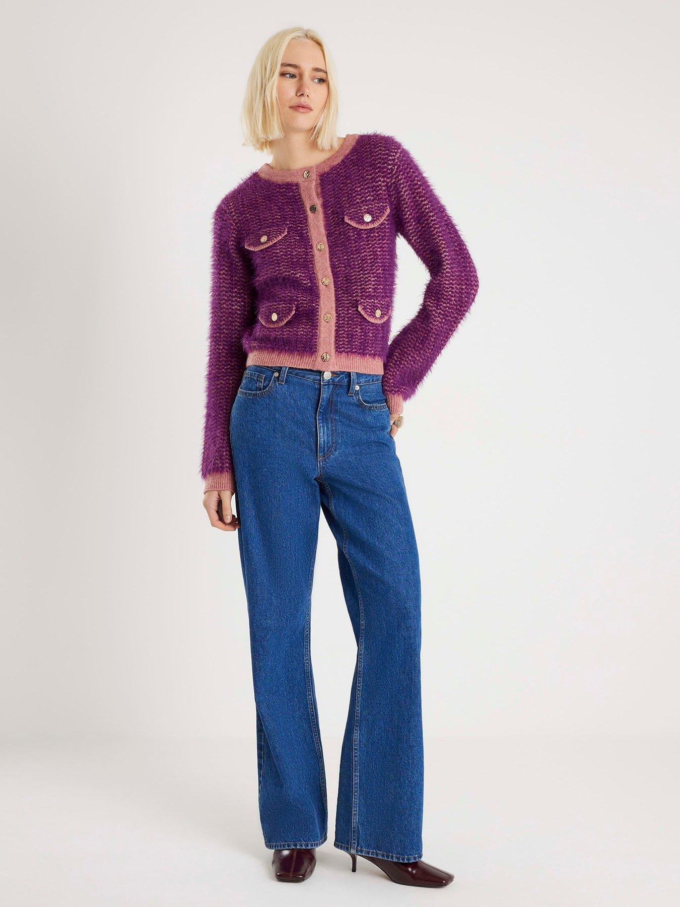 Image 3 of 4 of River Island Boucle Cardigan - Purple