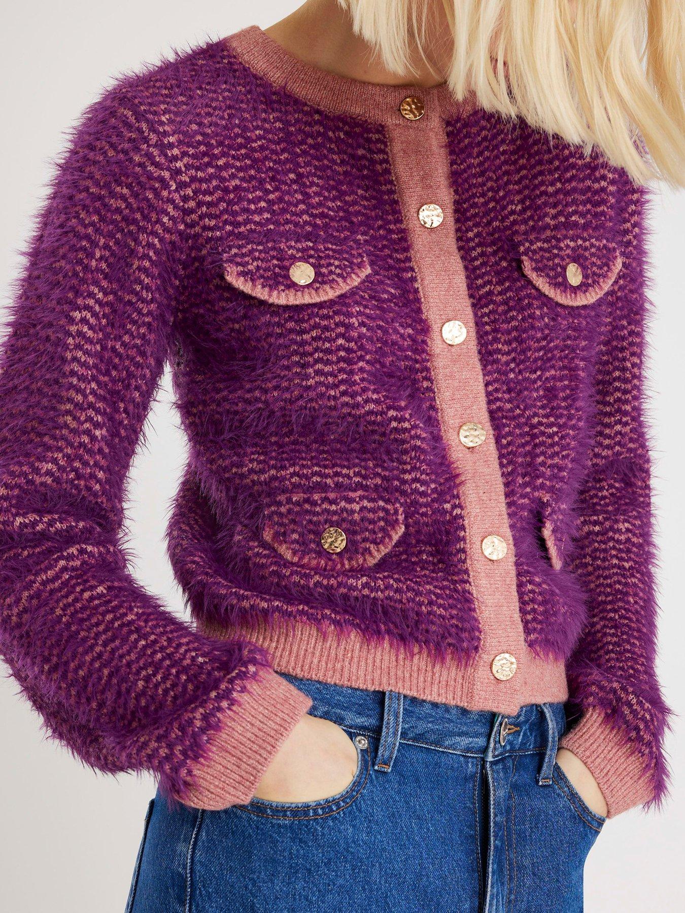 Image 4 of 4 of River Island Boucle Cardigan - Purple