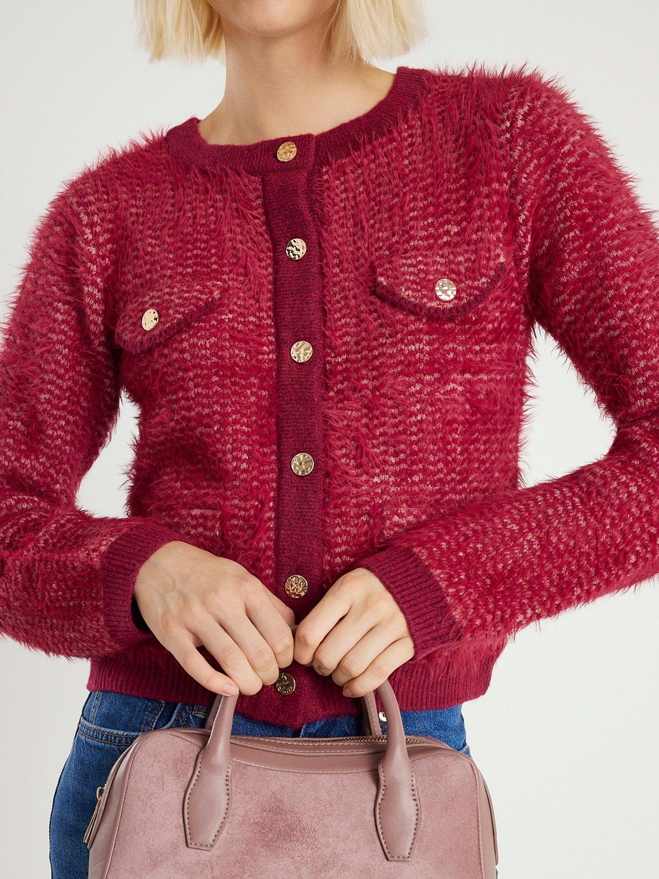 river-island-boucle-cardigan-red