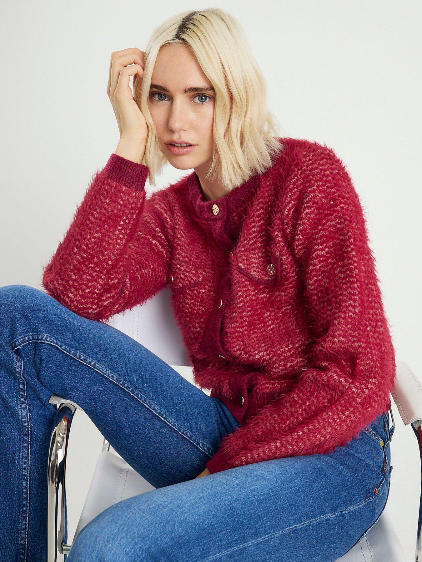 Image 4 of 4 of River Island Boucle Cardigan - Red