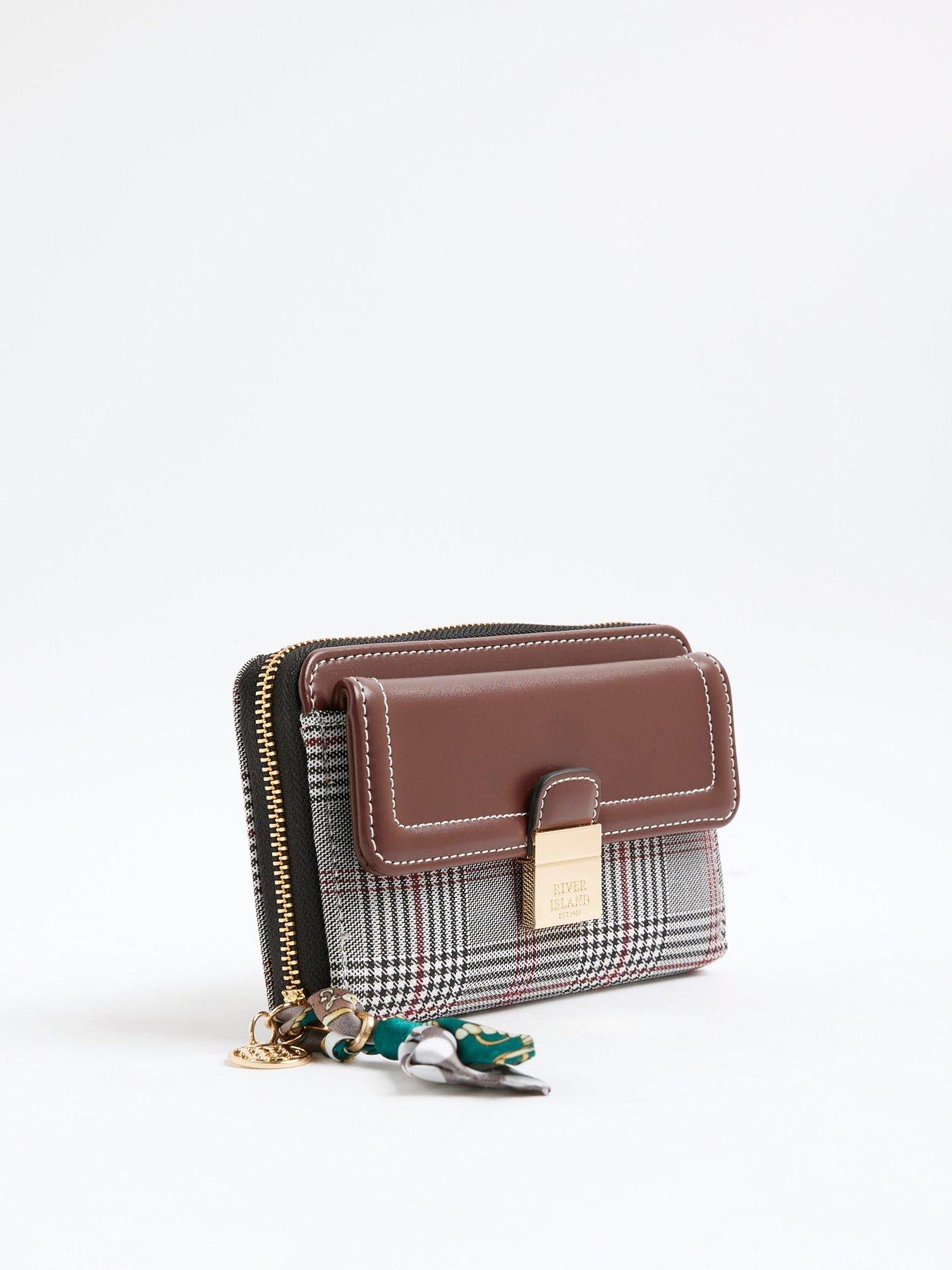  image of river-island-check-blocked-flap-purse--brown