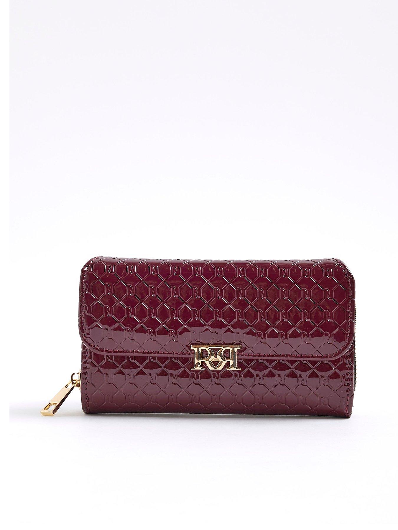 River Island RI Monogram Embossed Flap Purse - Red