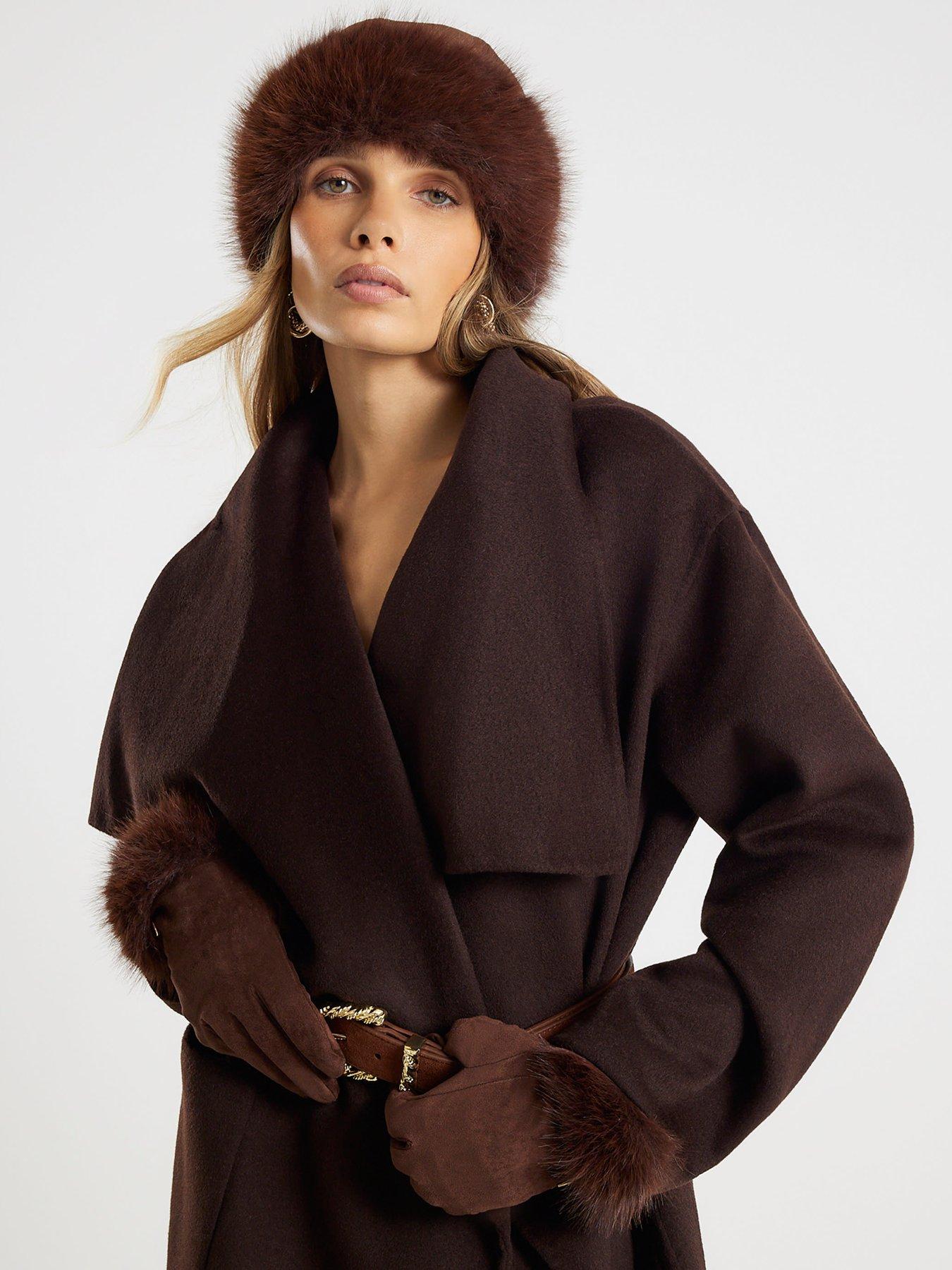 front image of river-island-suedette-and-fur-hat-brown