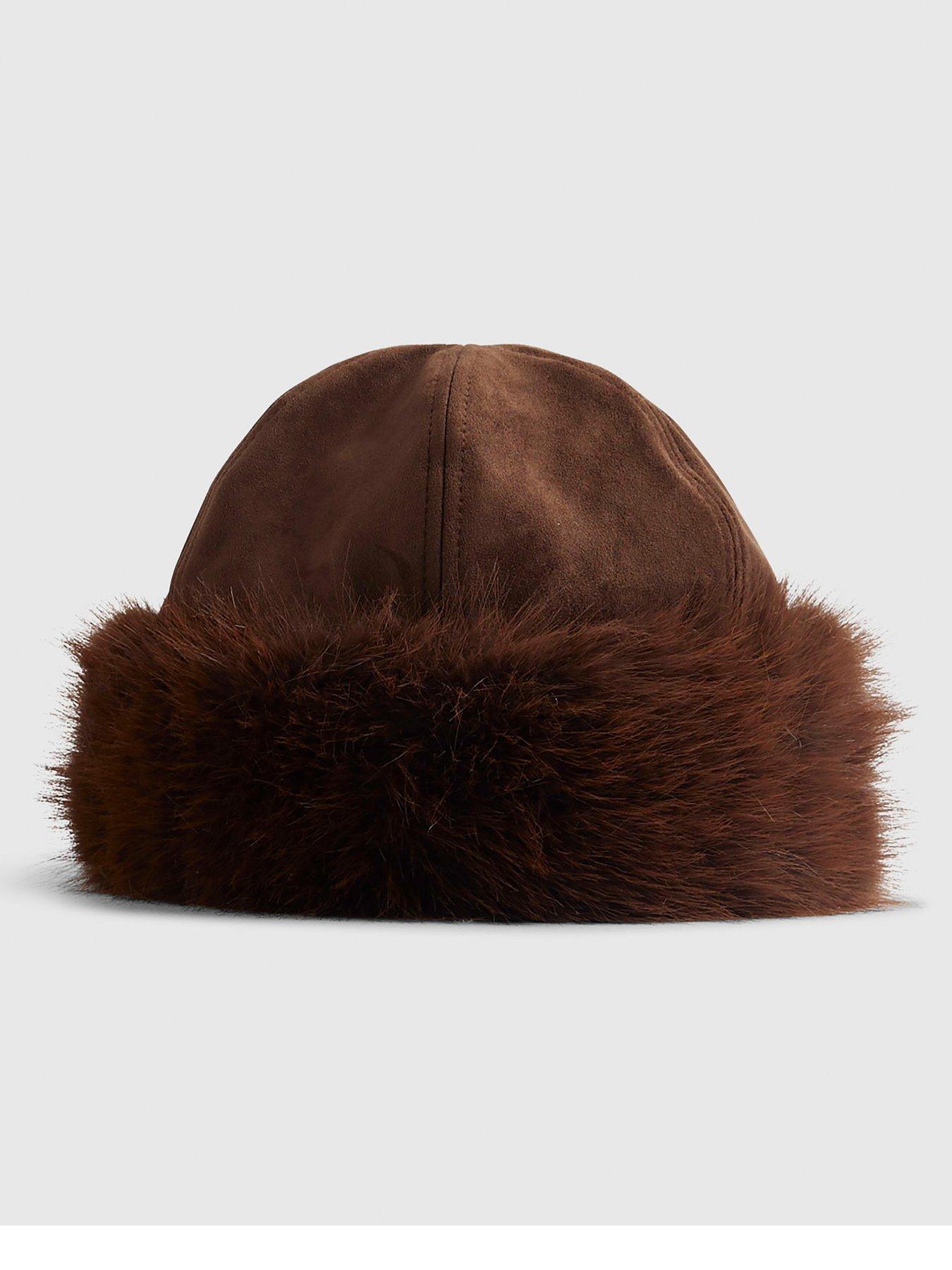  image of river-island-suedette-and-fur-hat-brown