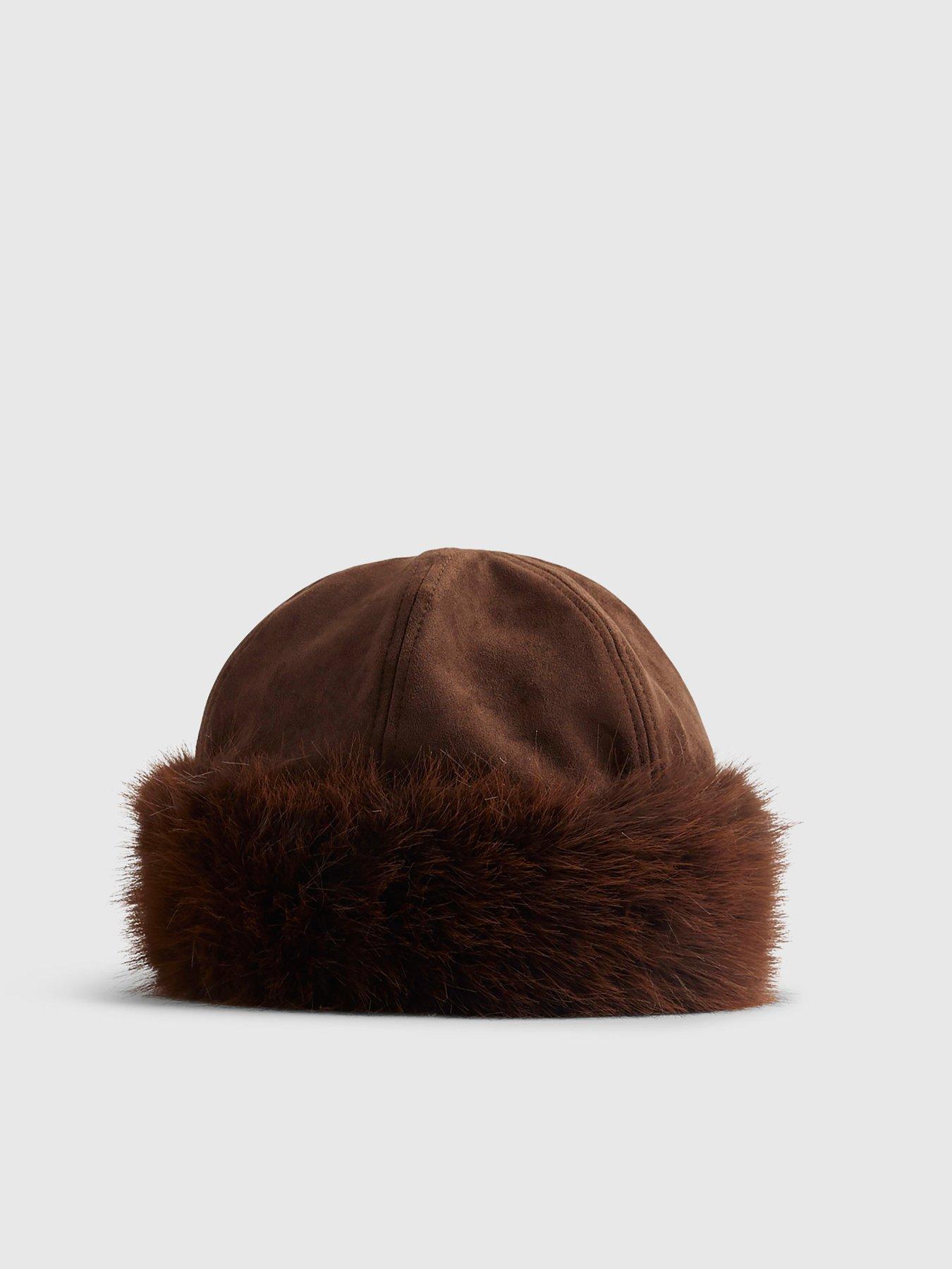  image of river-island-suedette-and-fur-hat-brown