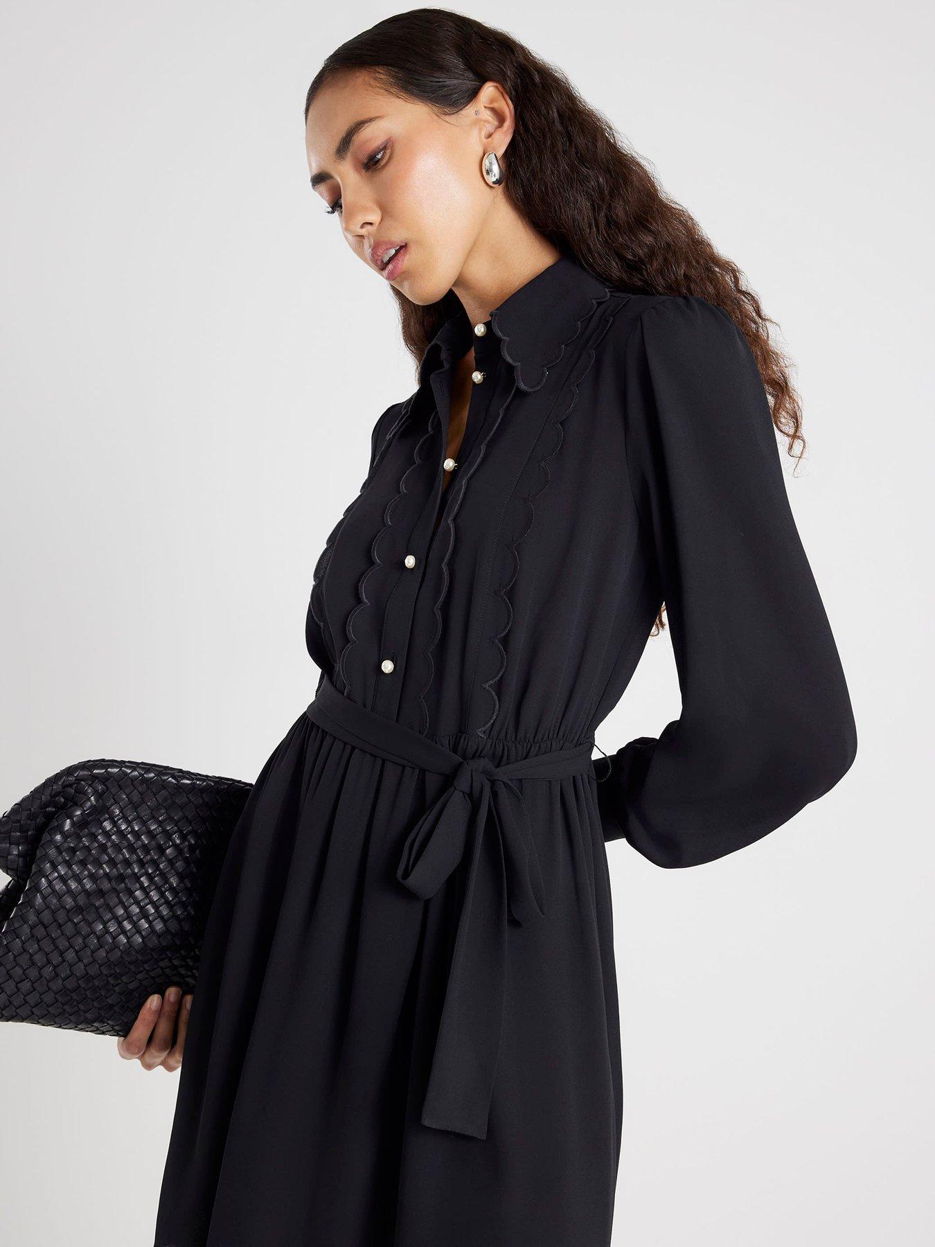  image of river-island-long-sleeve-scallop-shirt-dress-black