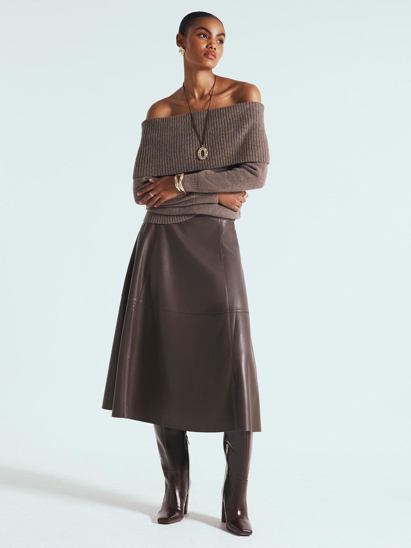 River Island Knitted Bardot Jumper - Brown