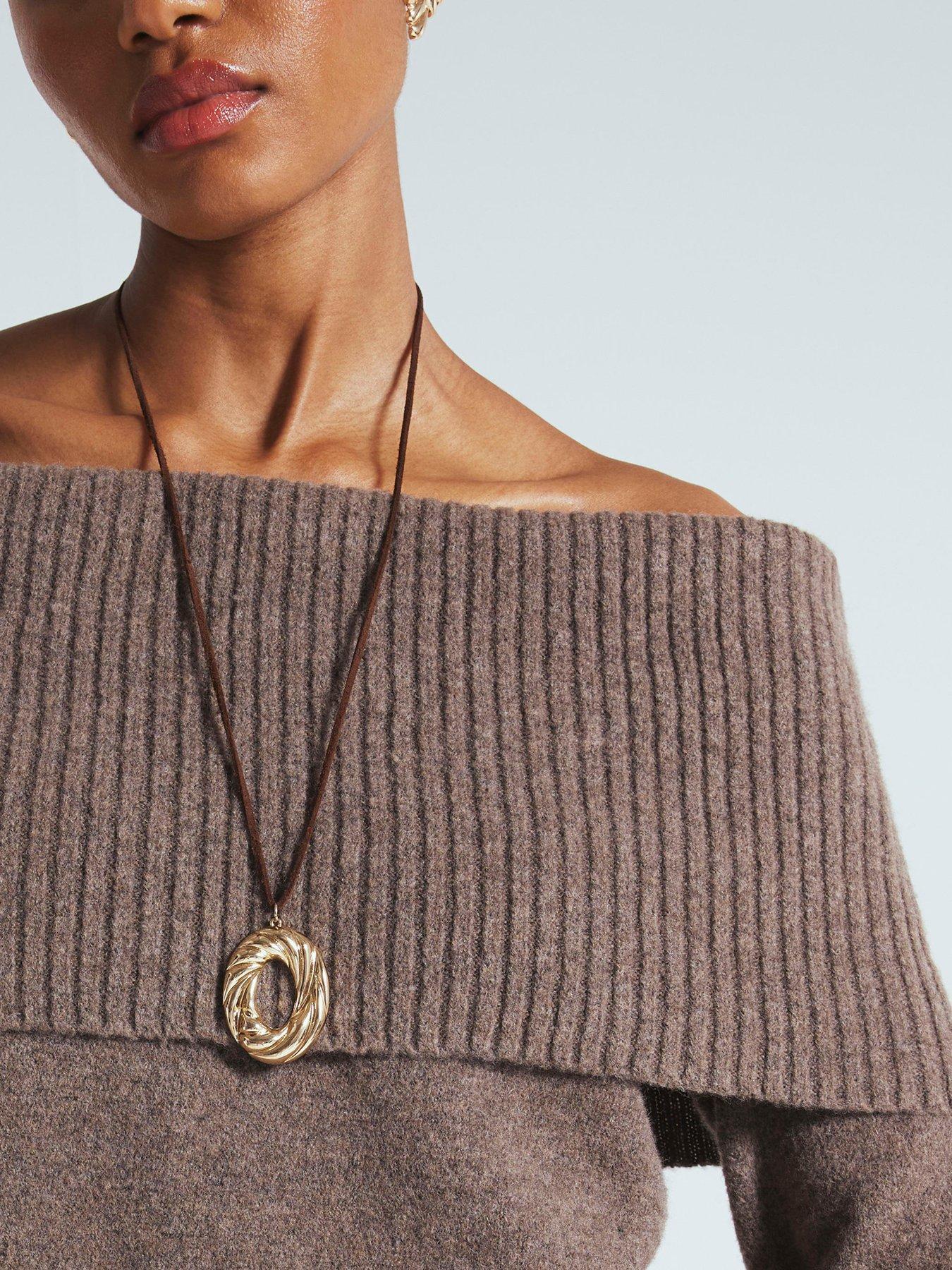  image of river-island-knitted-bardot-jumper-brown