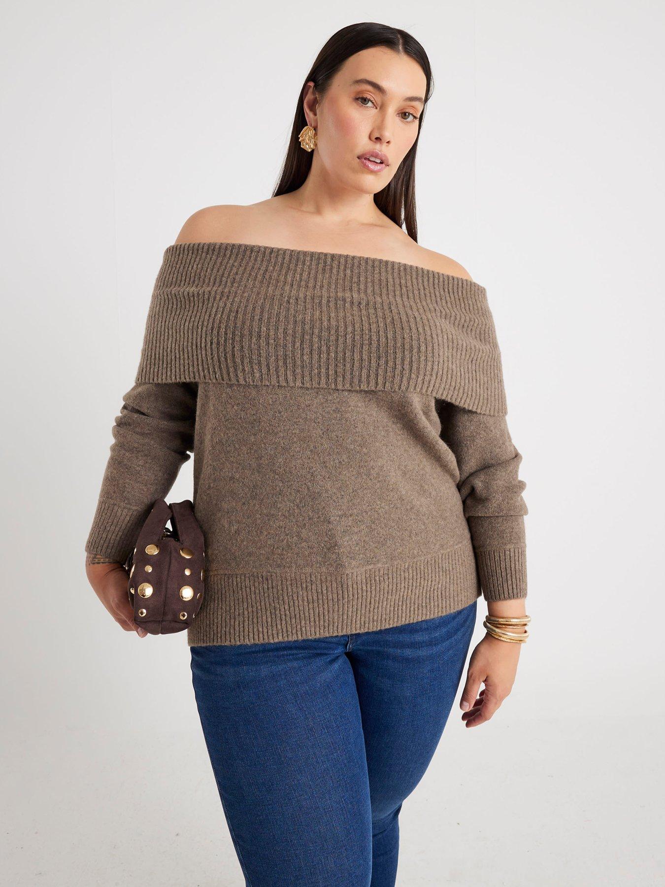  image of river-island-knitted-bardot-jumper-brown